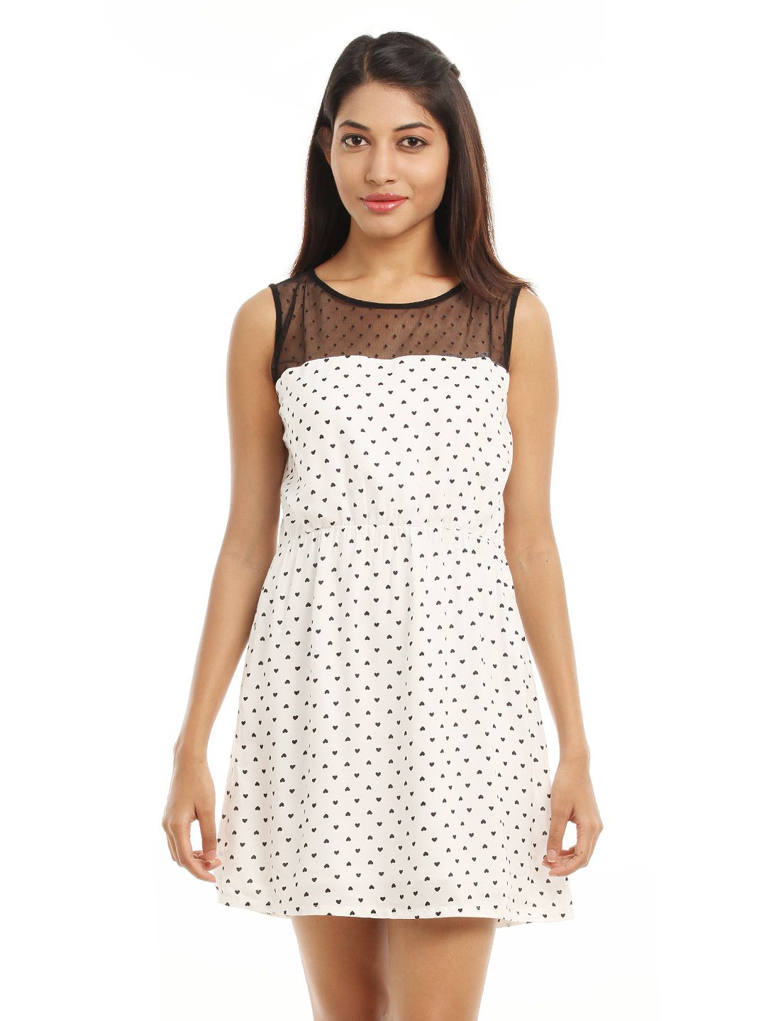 Femella Women White Heart Print Dress