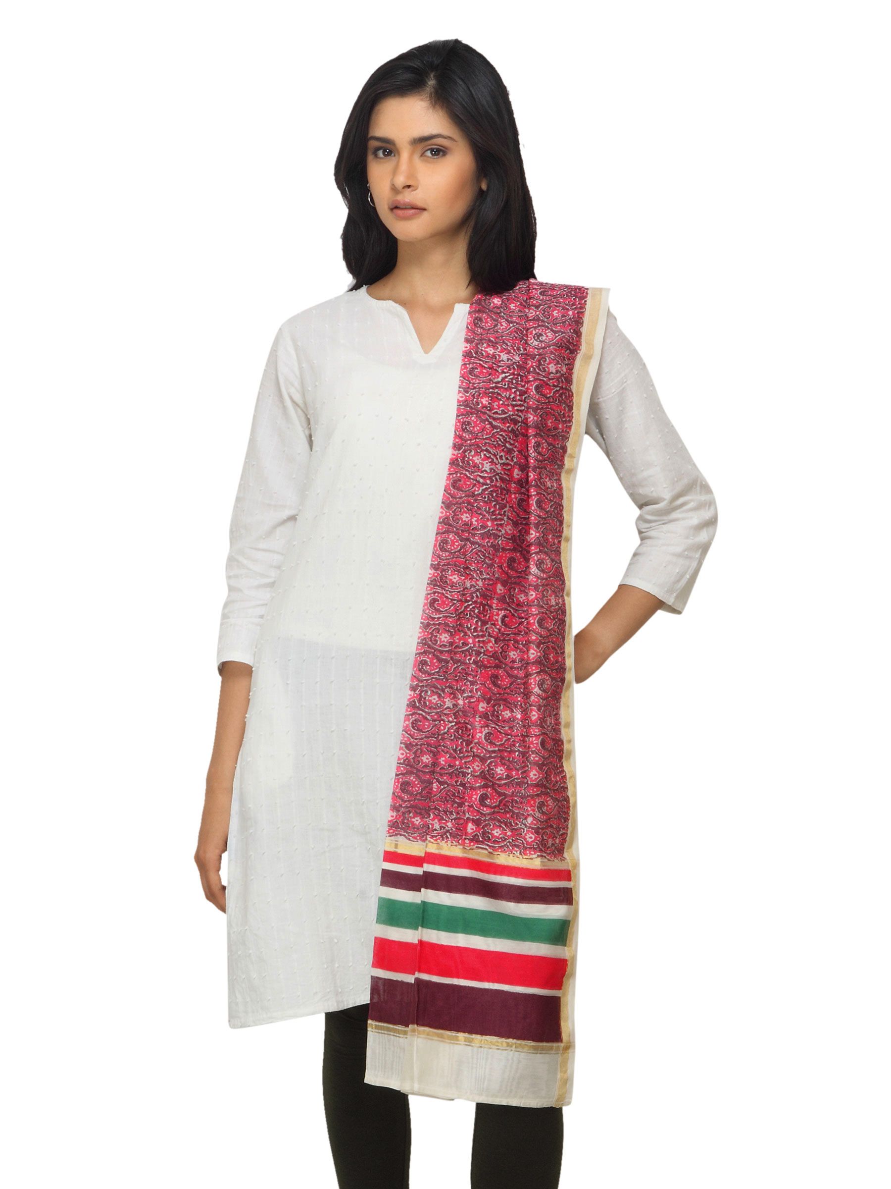 Fabindia Women Red Chanderi Dupatta