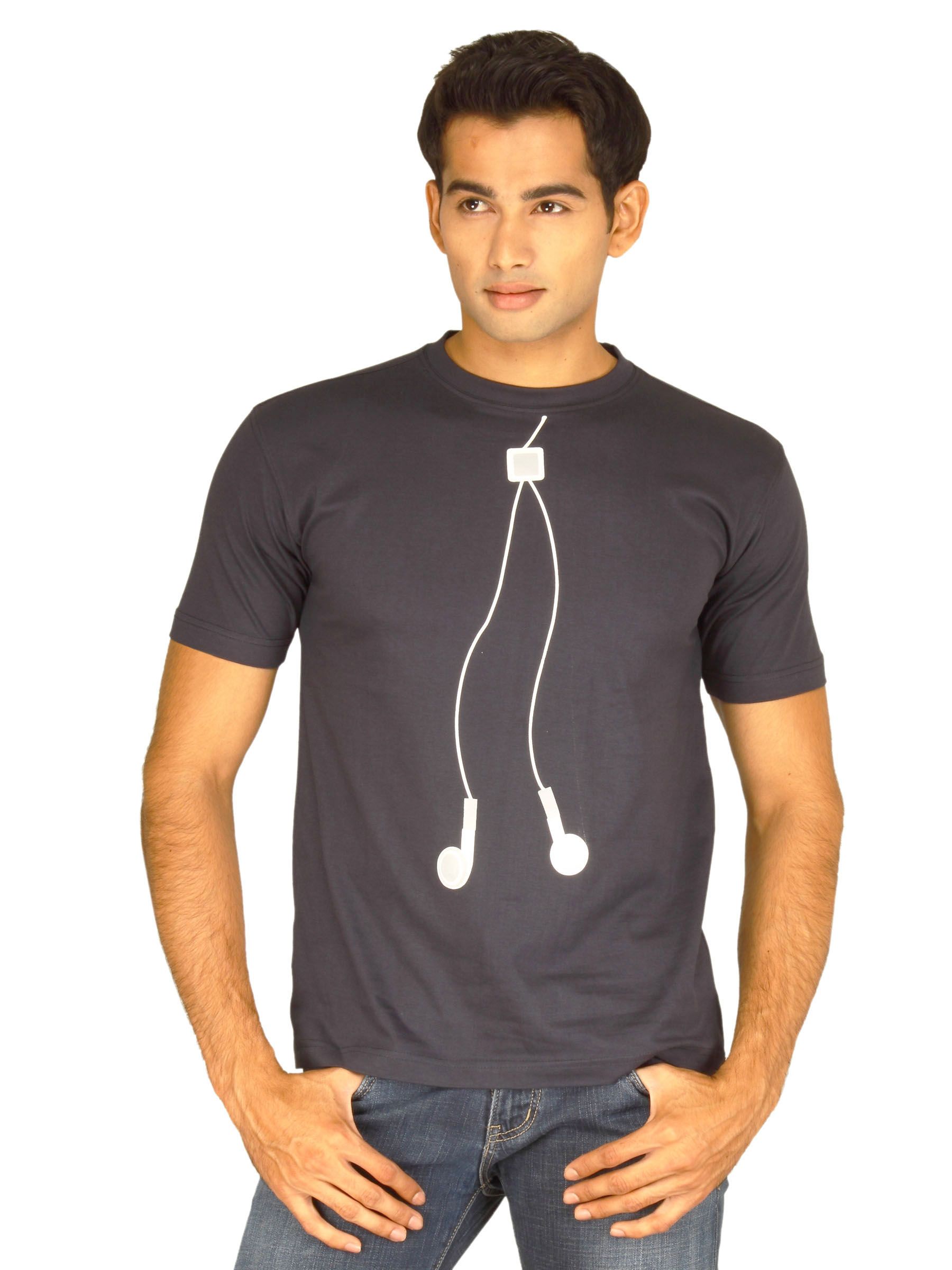 Myntra Men's Ear Plugs Navy Blue T-shirt
