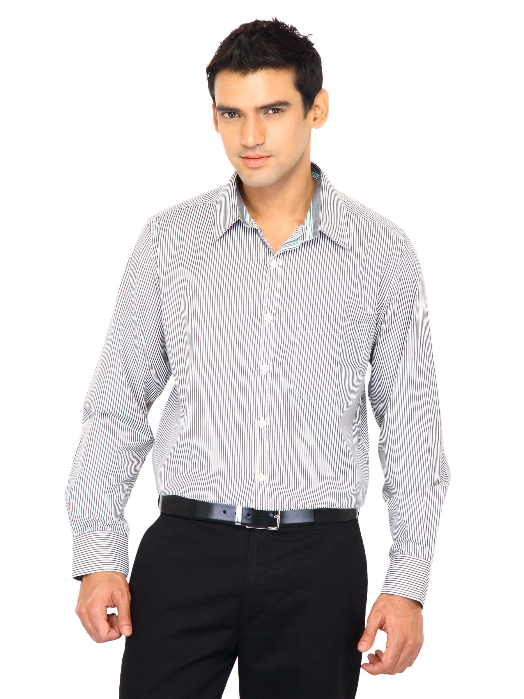 Indigo Nation Men Stripes Black Shirts