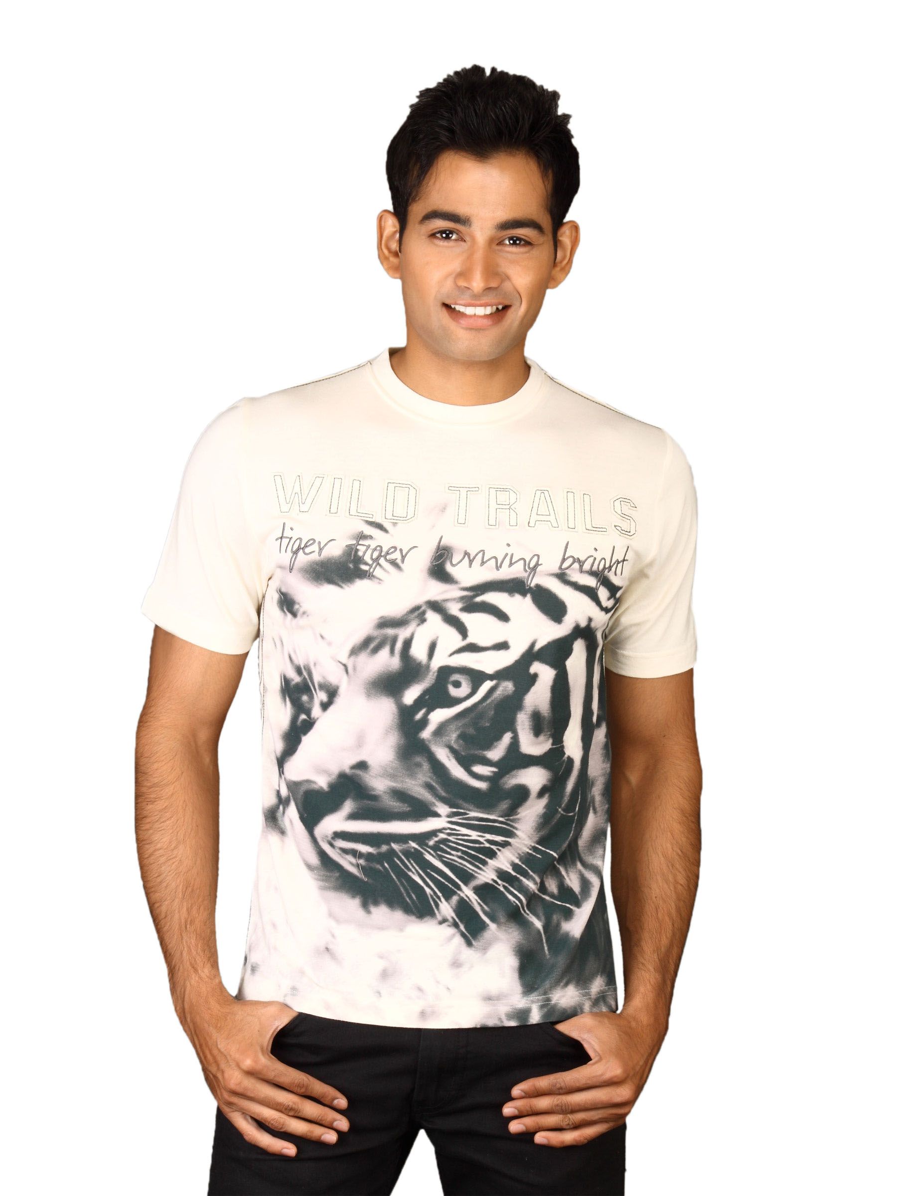 DUSG Men's Burning Tiger Bamboo Natural T-shirt