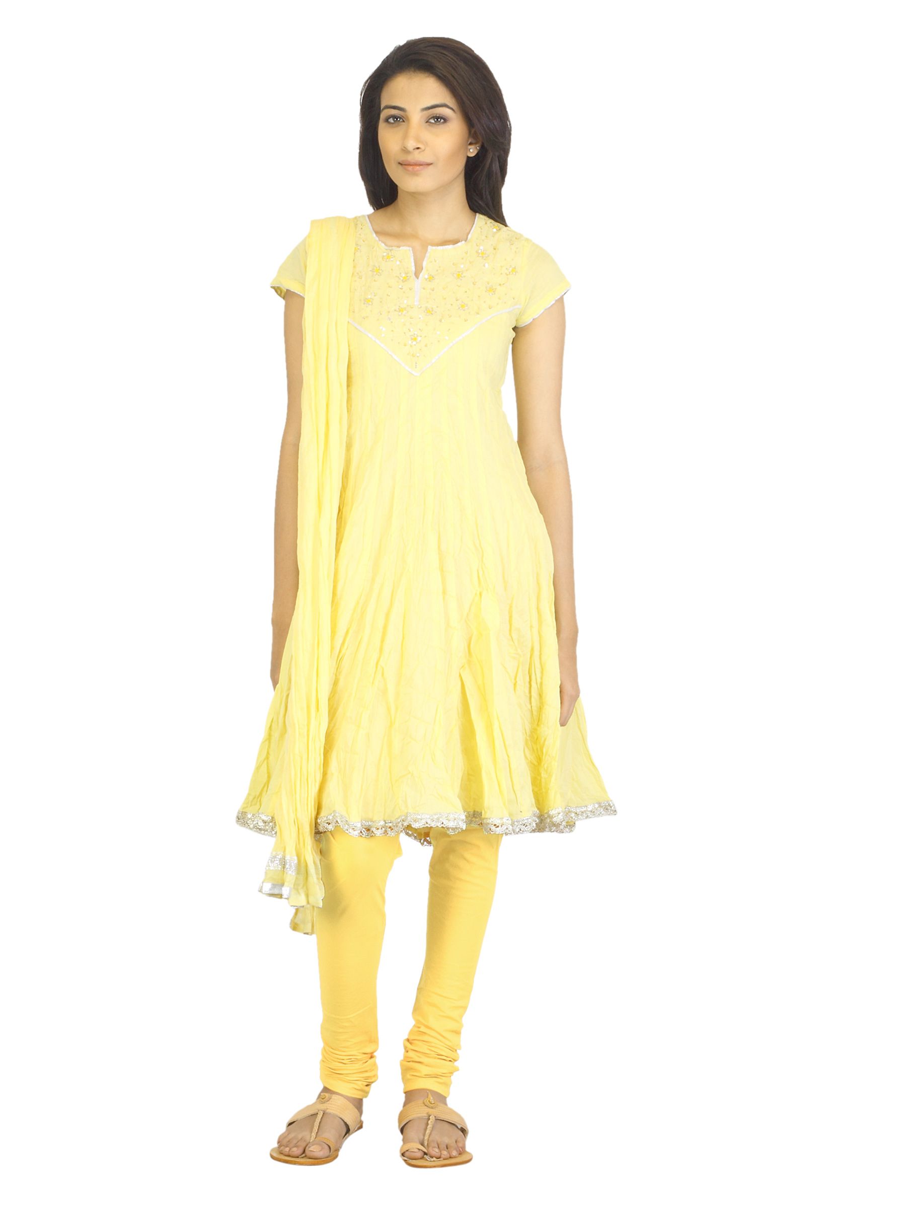 Biba Women Yellow Churidar Kurta with Dupatta