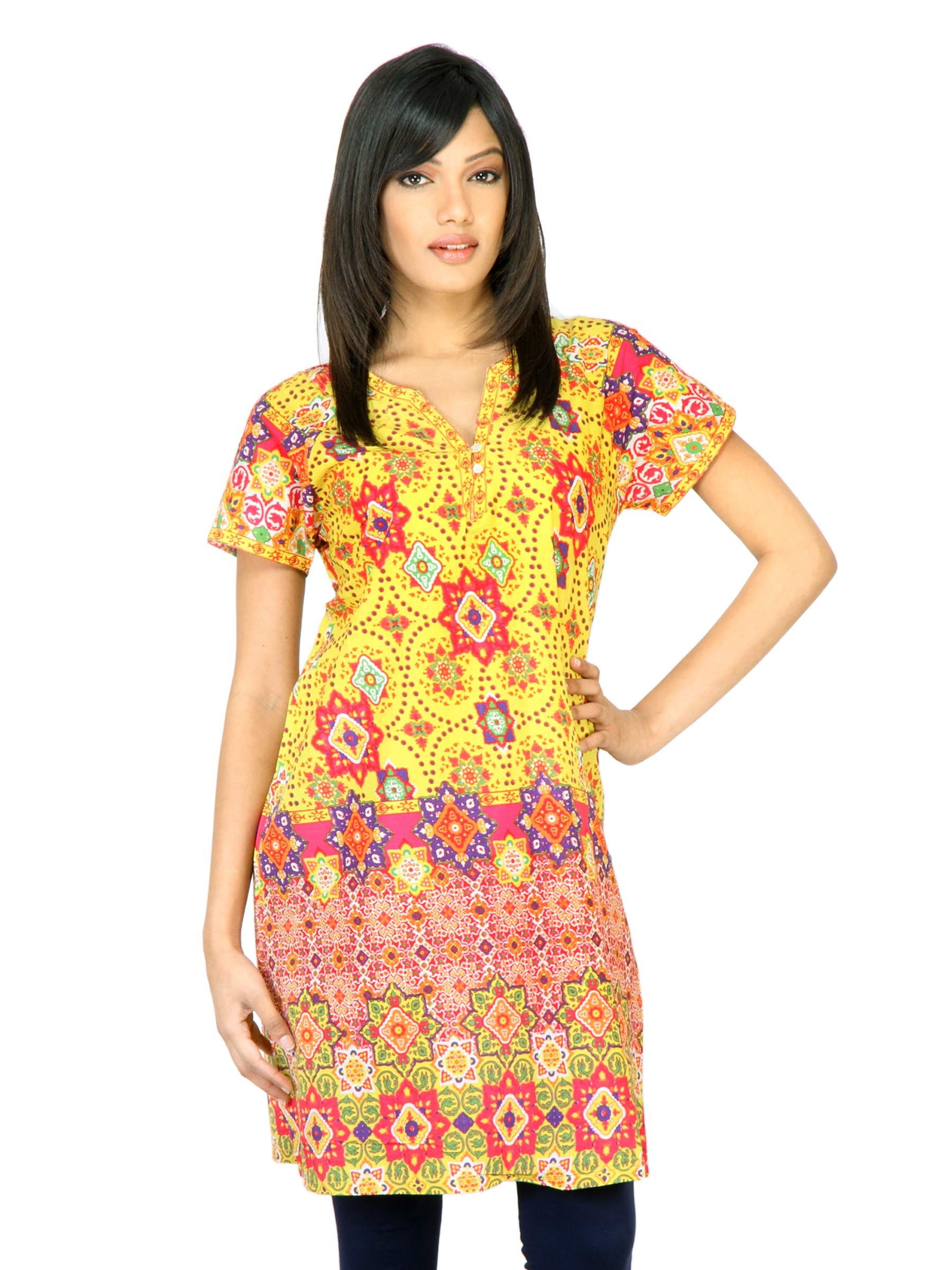 BIBA Women Printed Yellow Kurta