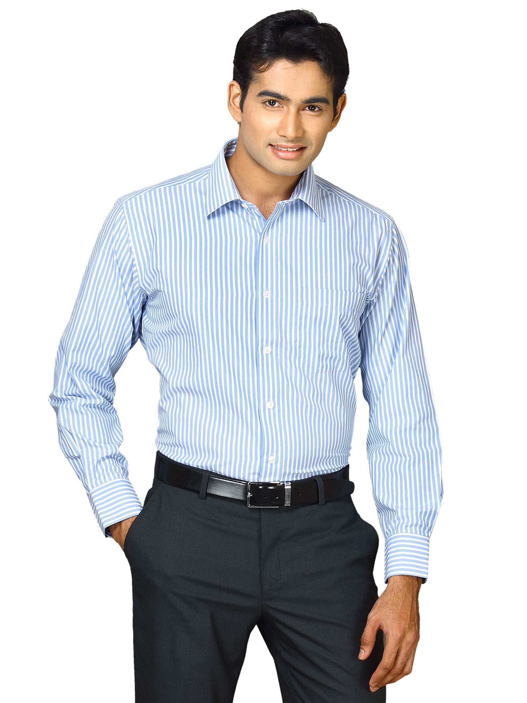 John Miller Men Blue Striped Shirt