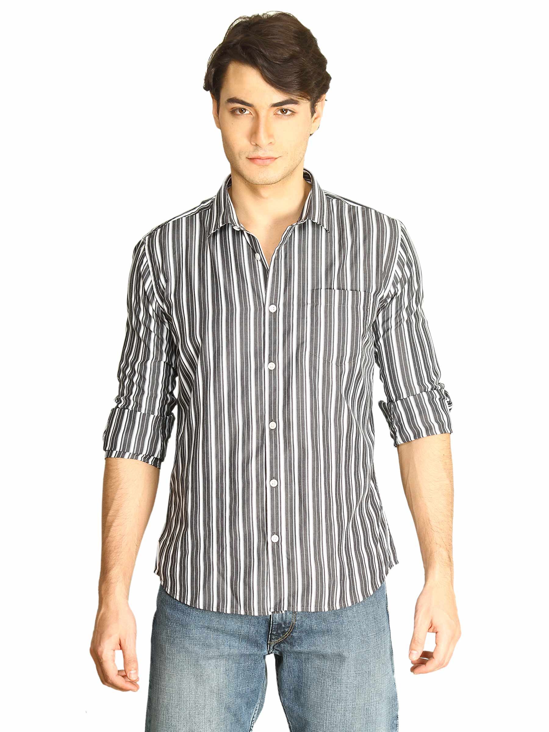 John Miller Men Stripes Grey White Shirts