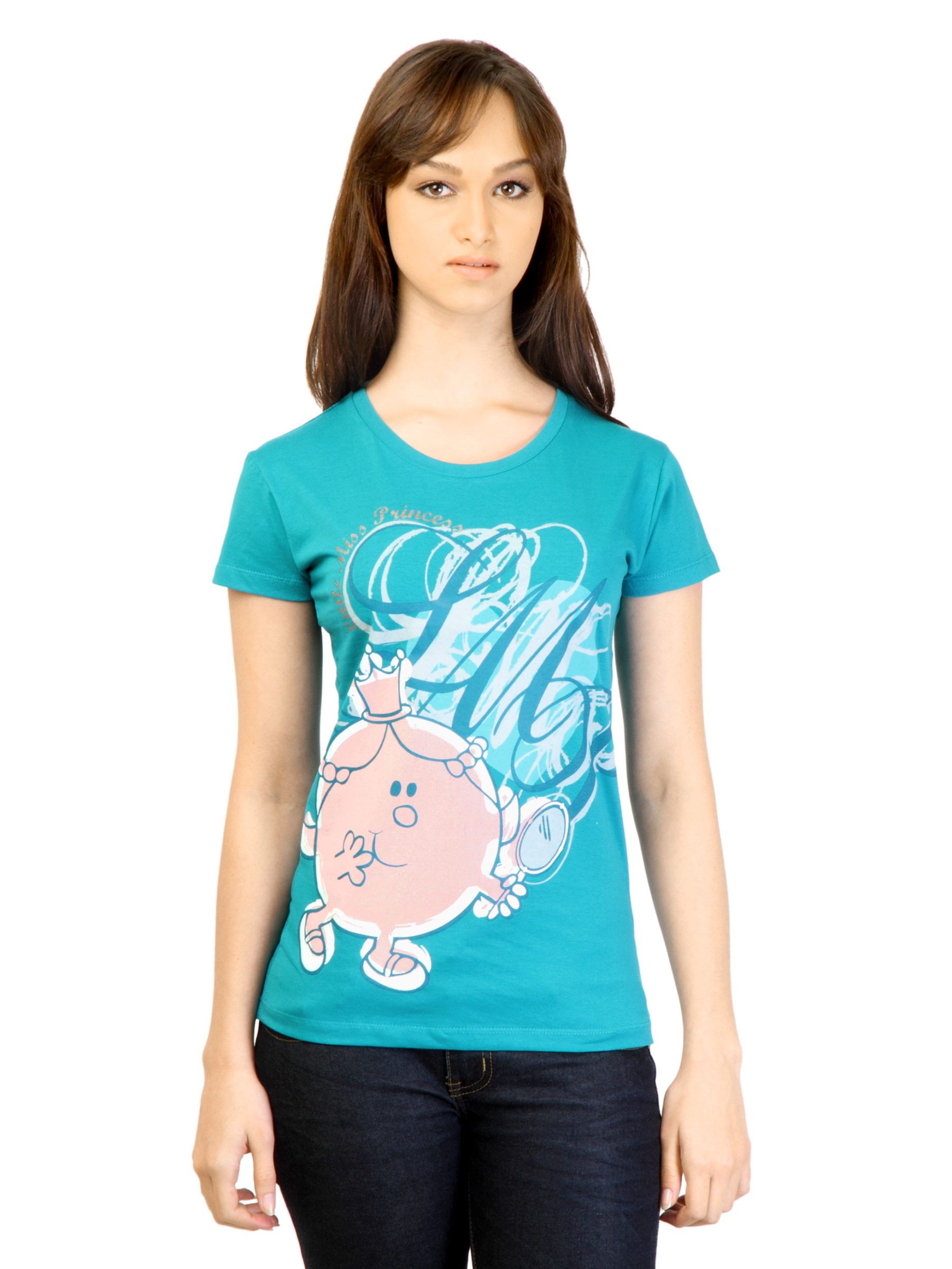 Little Miss Women Printed Blue T-shirt