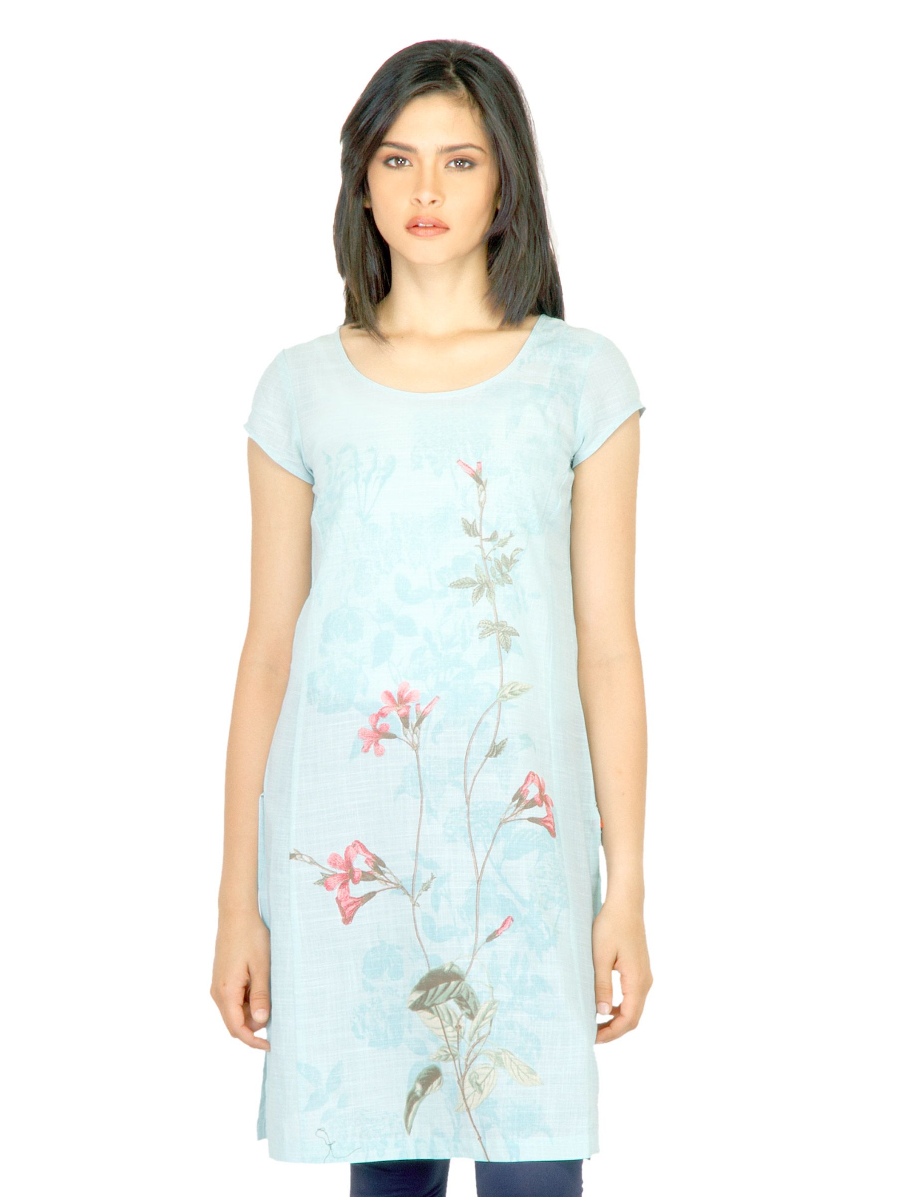 W Women Floral Print Blue Kurta