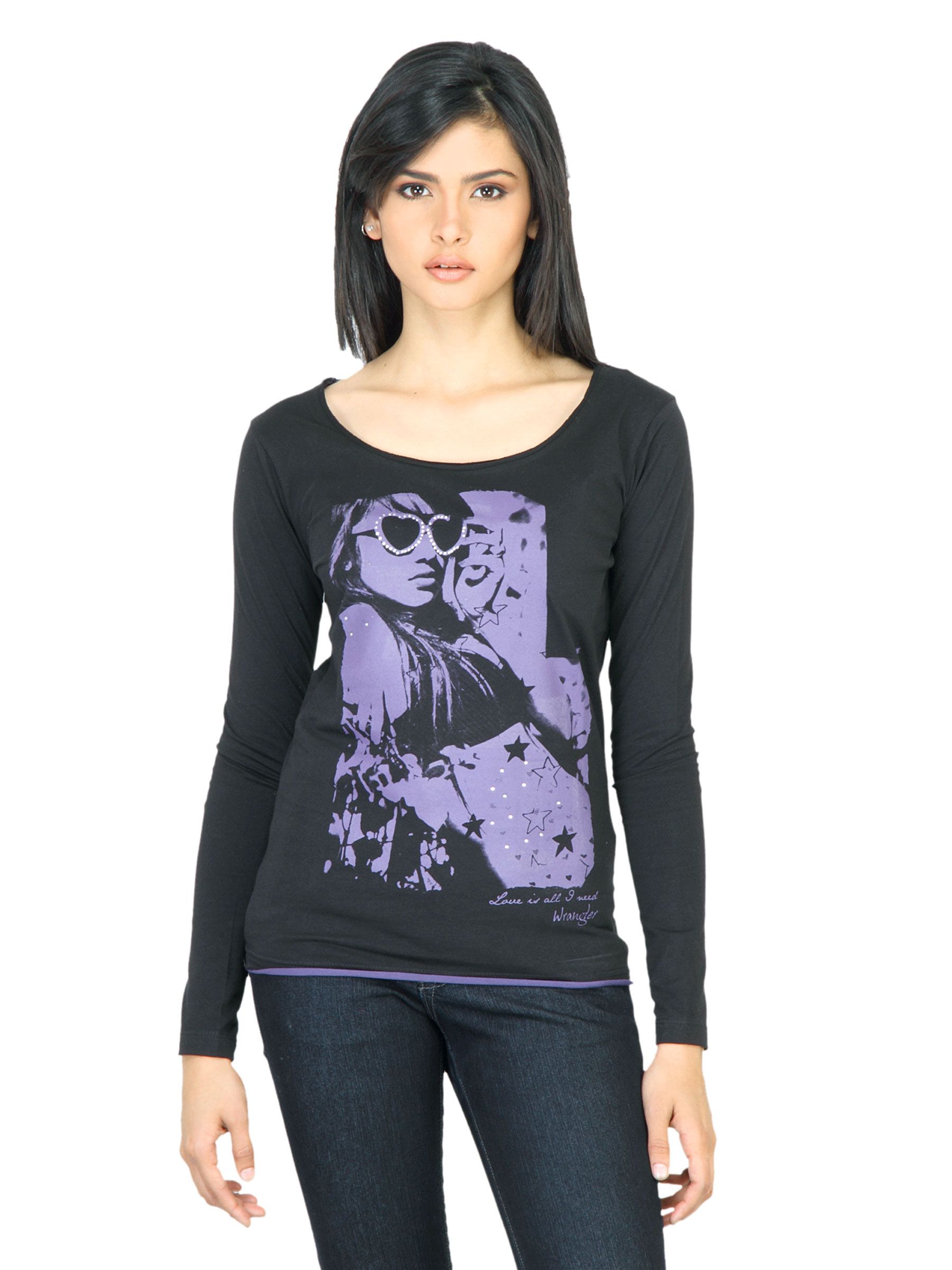 Wrangler Women Printed Black T-shirt