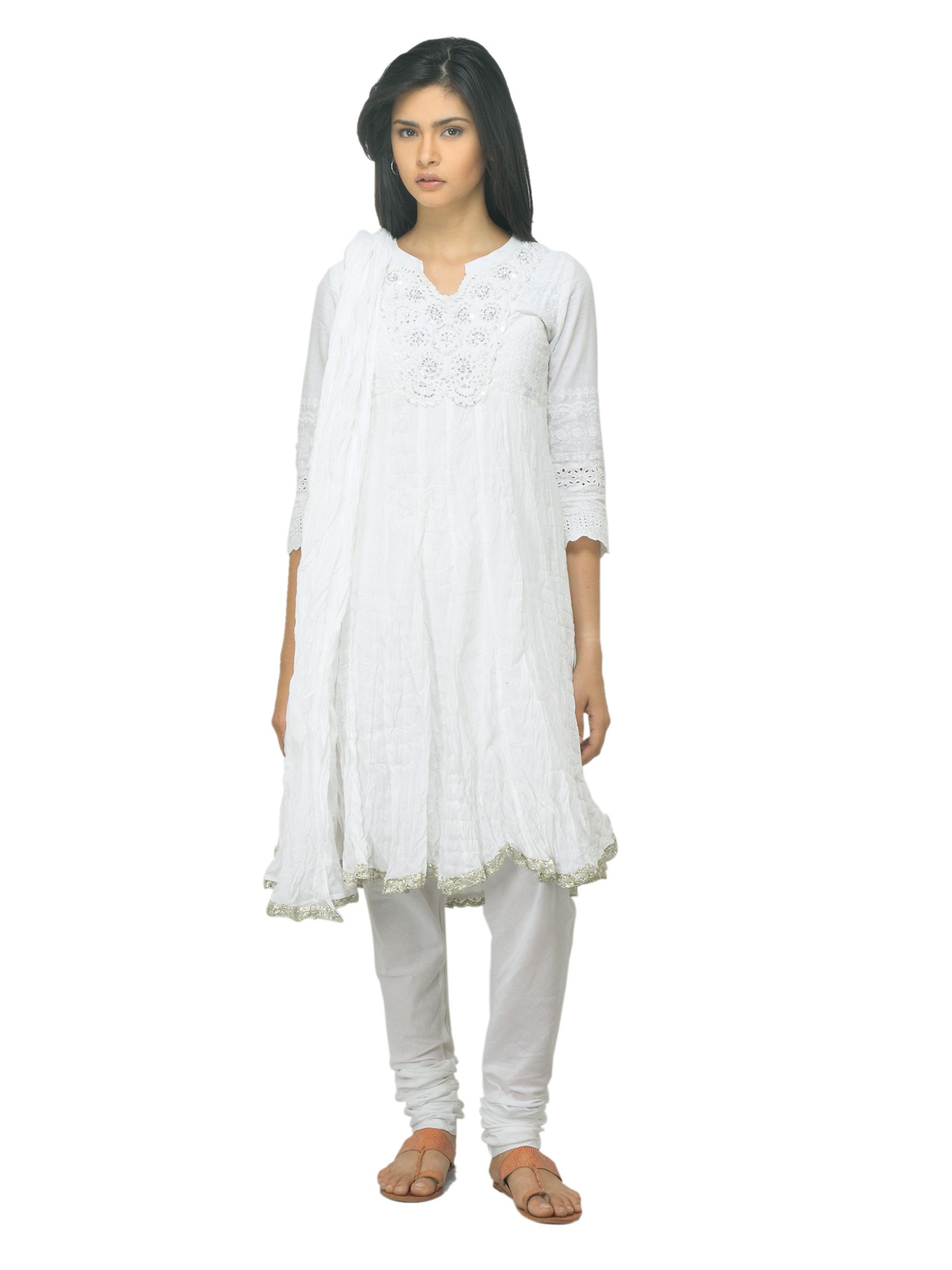 Biba Women White Churidar Kurta with Dupatta
