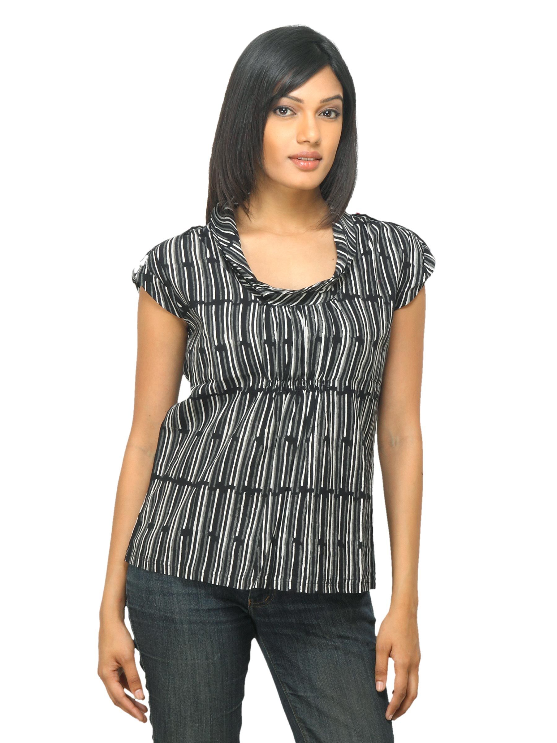Fabindia Women Striped Black Top