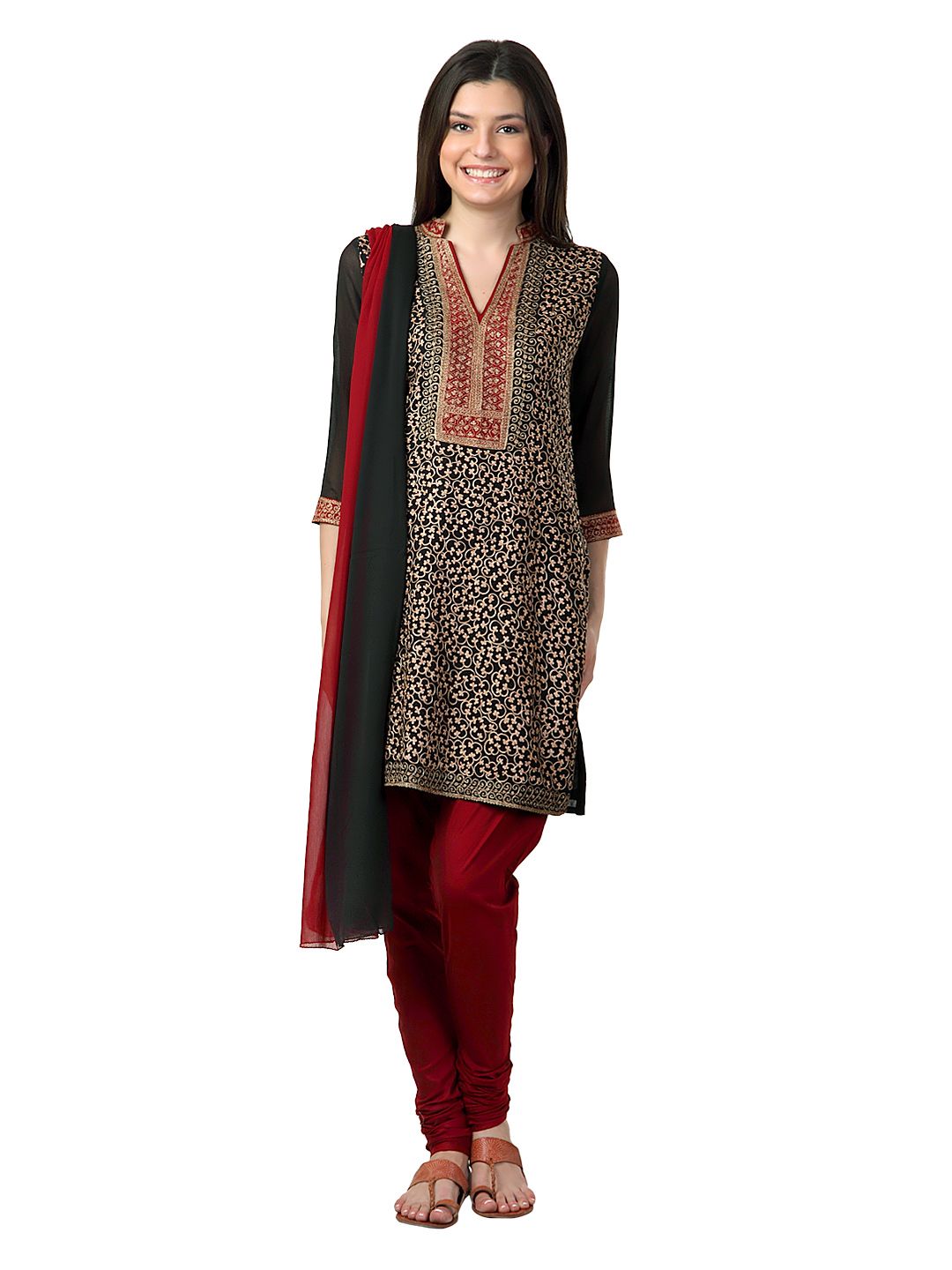 Aneri Women Black & Maroon Salwar Suit