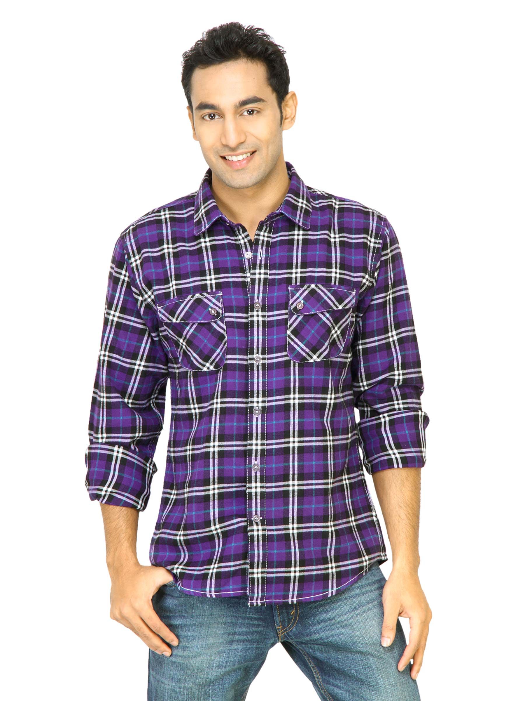 United Colors of Benetton Men Purple Check Shirt