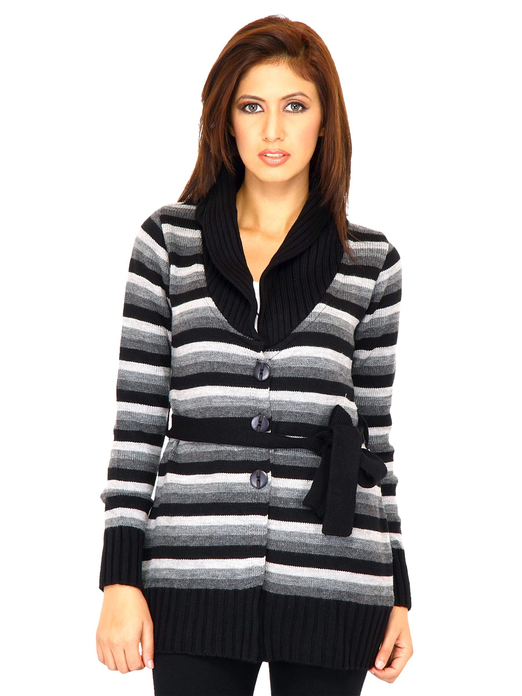 Scullers Women Stripes Black Sweaters