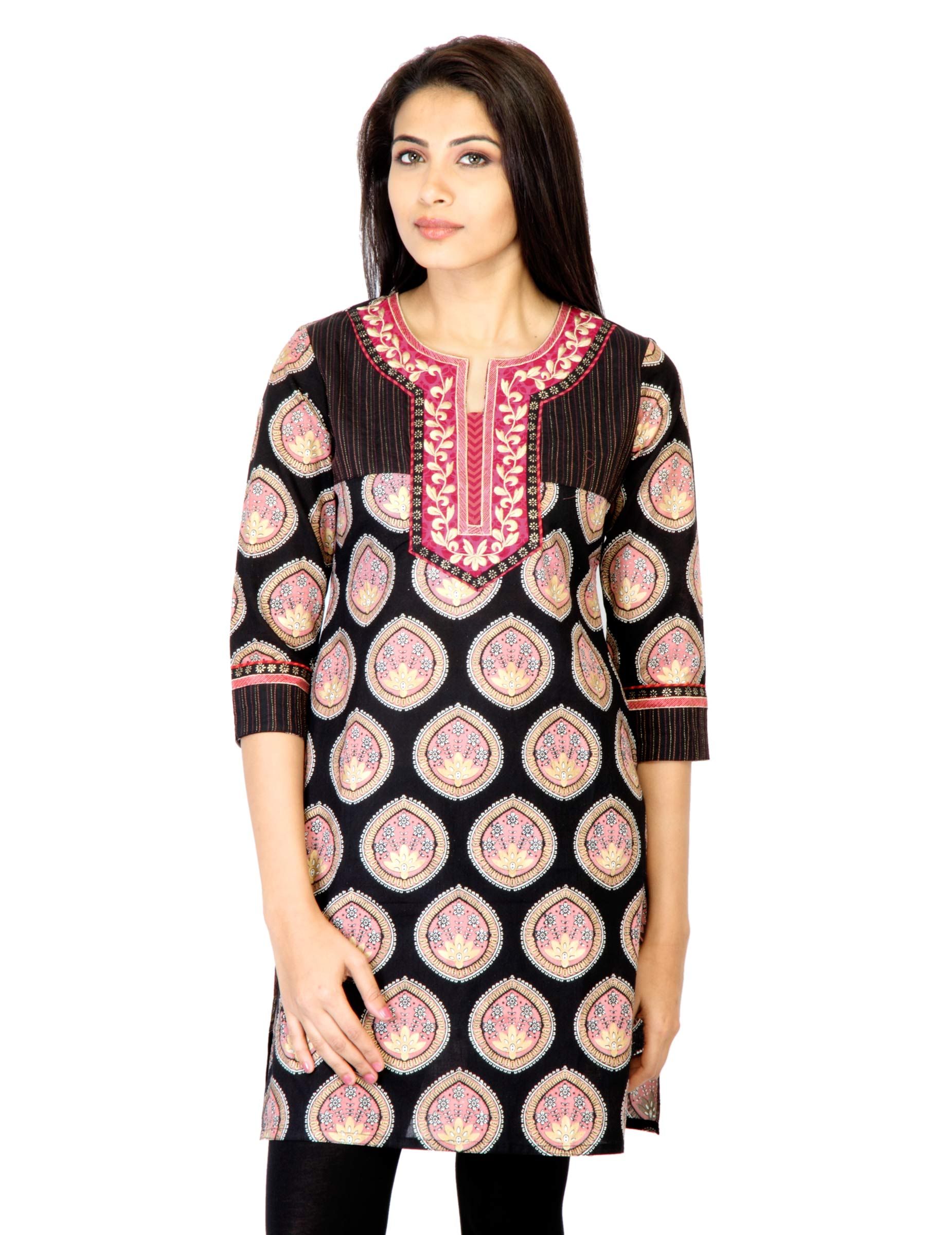 Mother Earth Women Black Printed Kurta