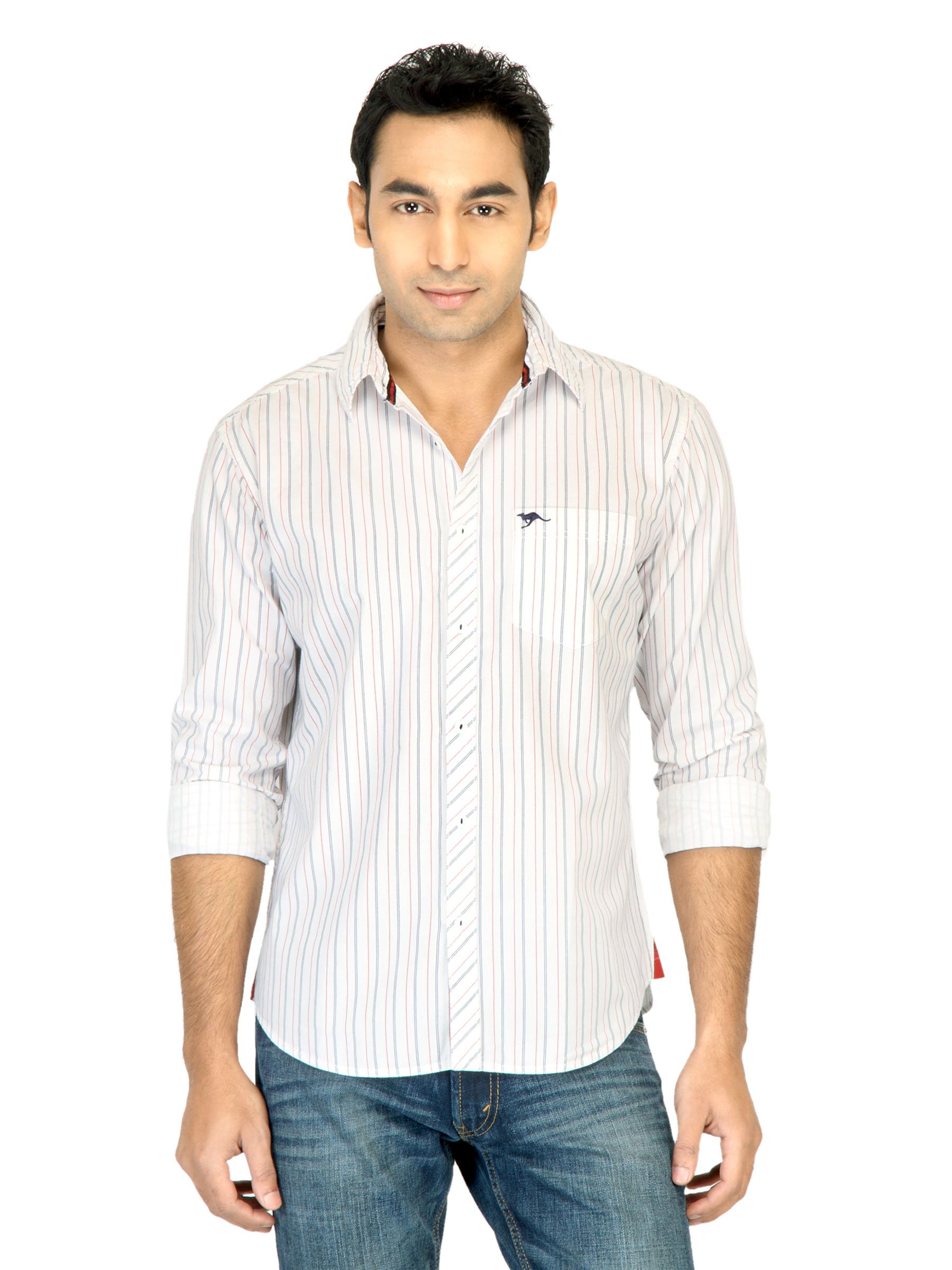 Highlander Men Stripes White Shirt
