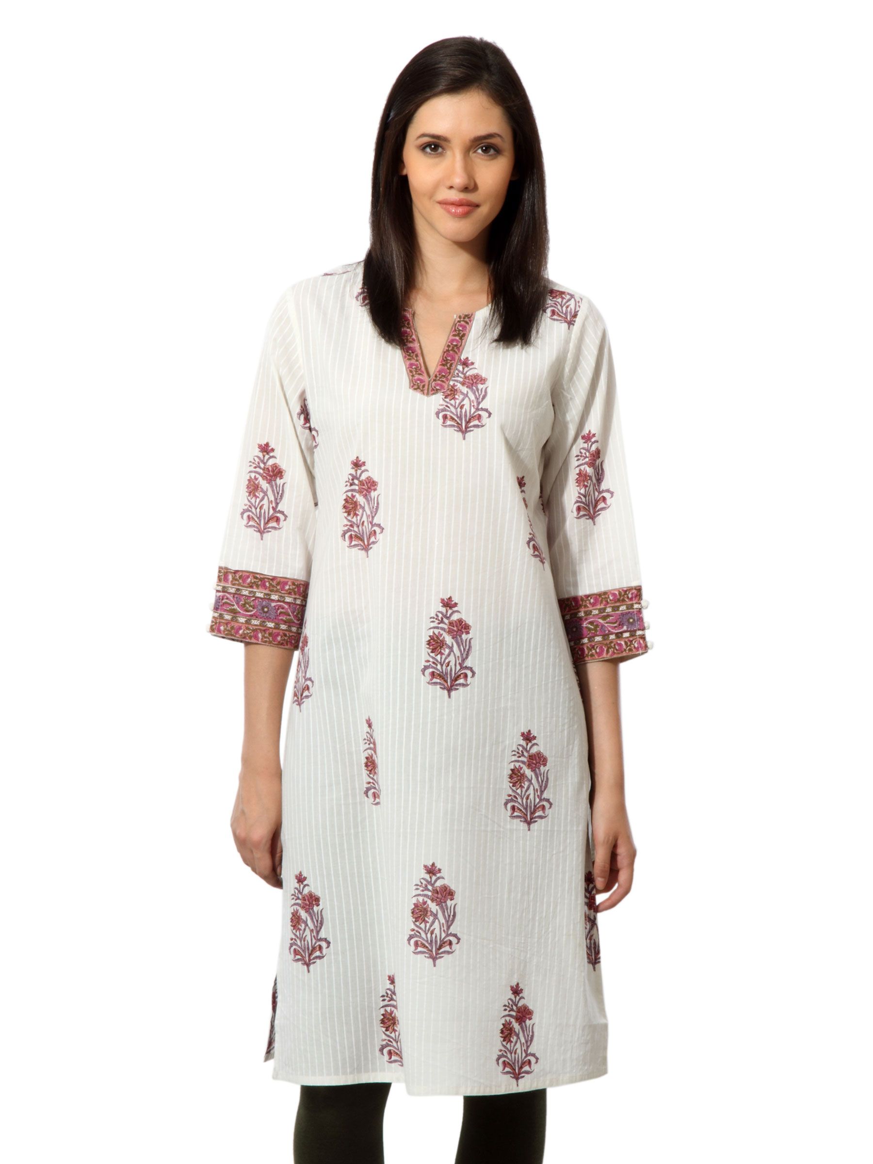 Fabindia Women Printed White Kurta