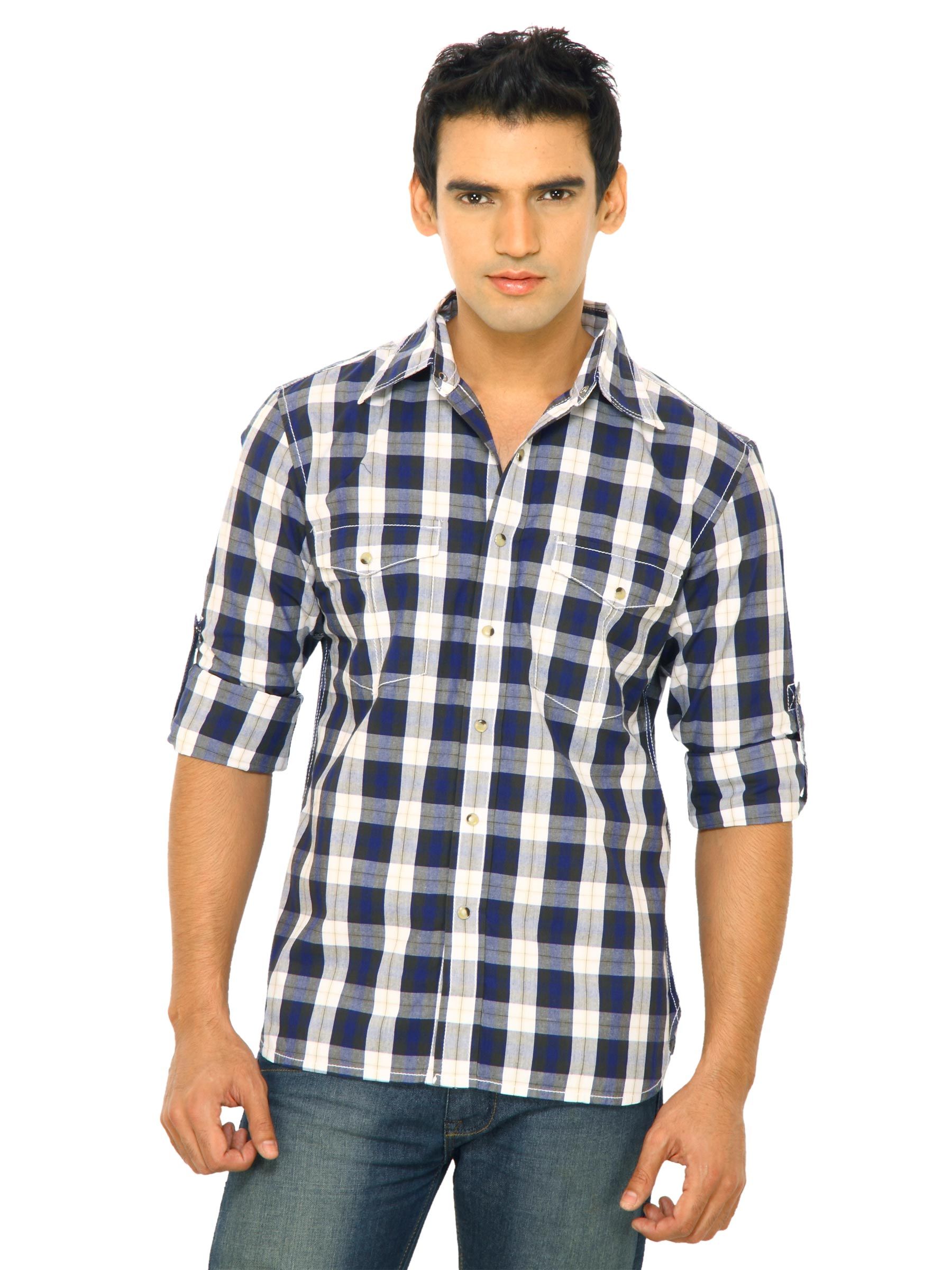 Wrangler Men Warnick Square Block Navy Blue Shirts