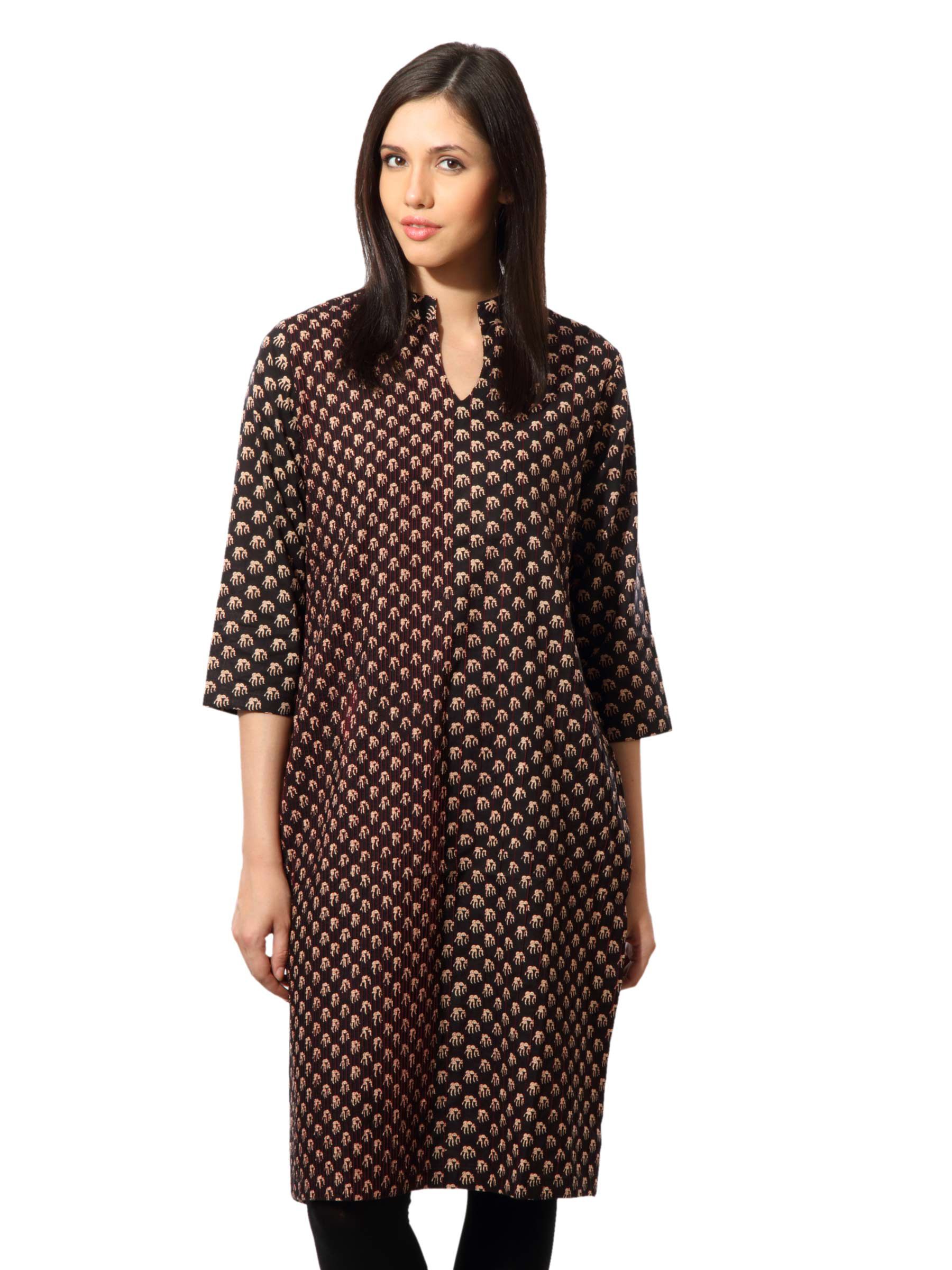 Fabindia Women Printed Black Kurta