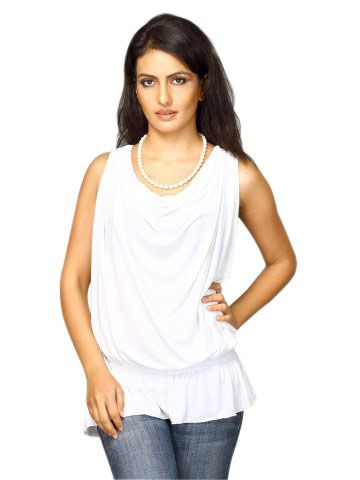 UCB Women Sleeveless Cowl Neck White Top