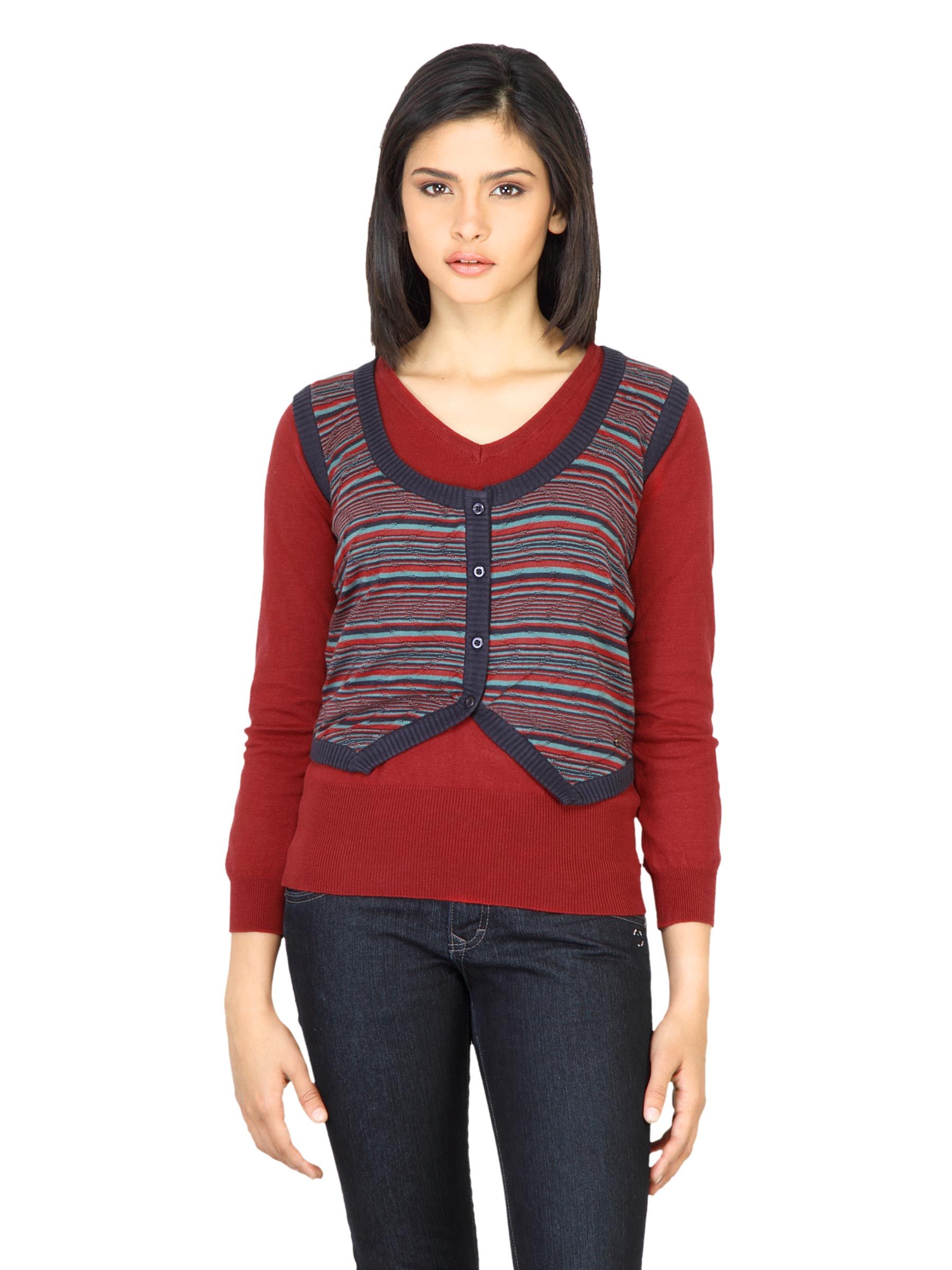 Wrangler Women Scoop Navy Blue Sleeveless Sweater