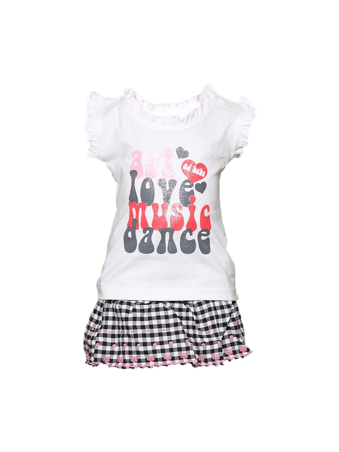 Gini and Jony Girl's Veata White Black Pink Kidswear