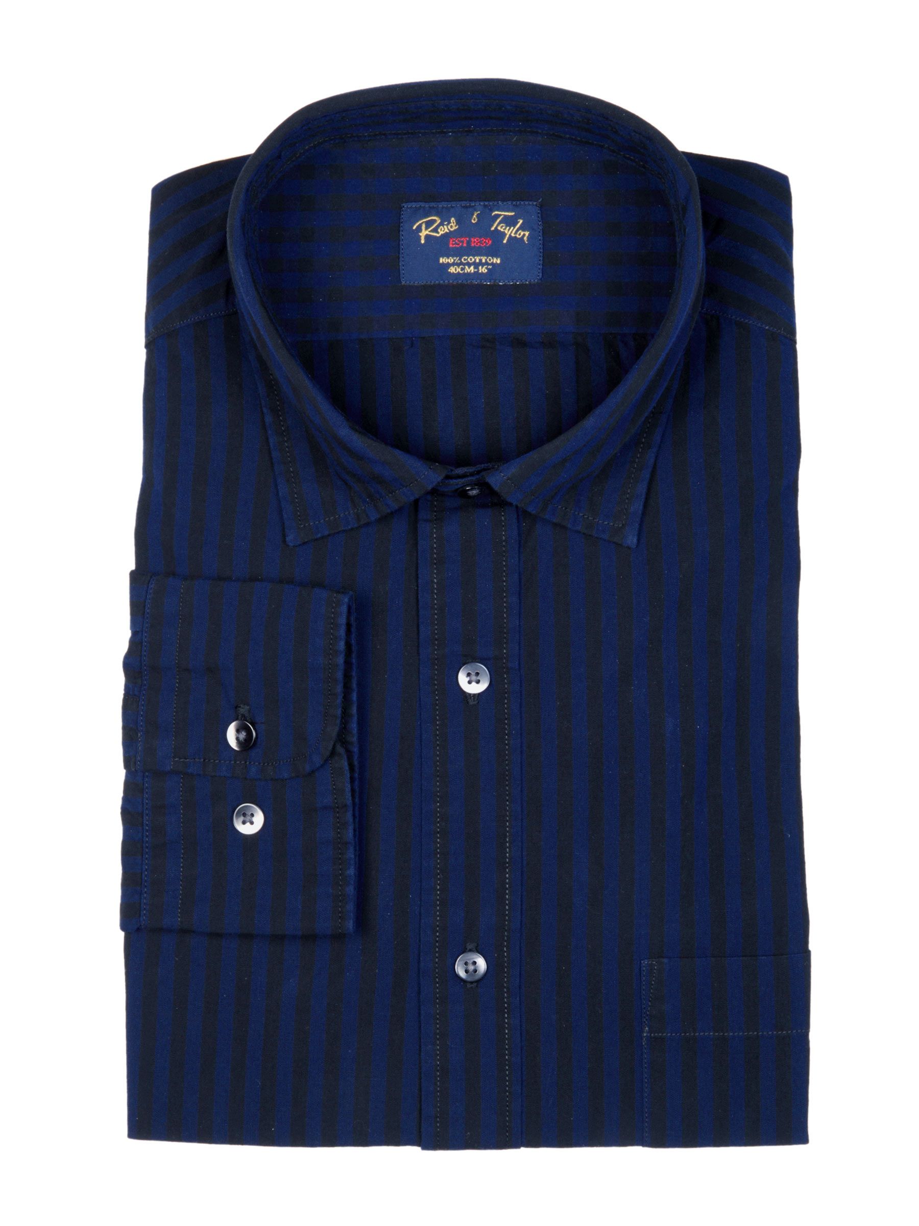 Reid & Taylor Men Stripes Navy Blue Shirt