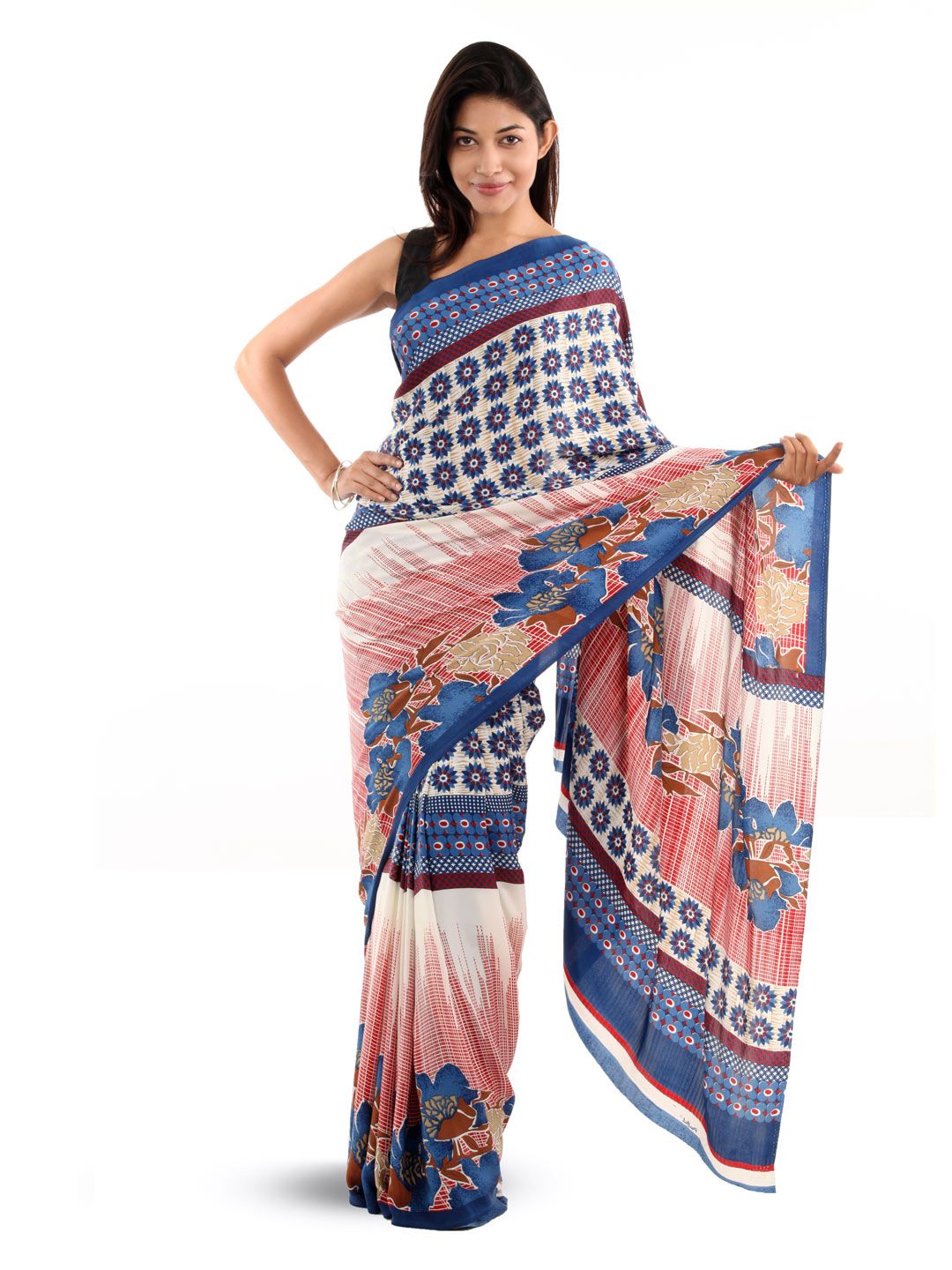 Prafful Blue Crepe Printed Saree