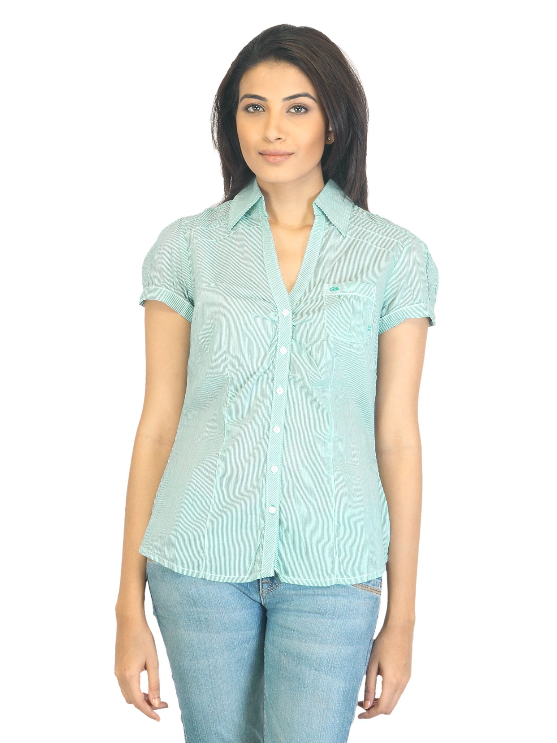 s.Oliver Women Striped Green Shirt