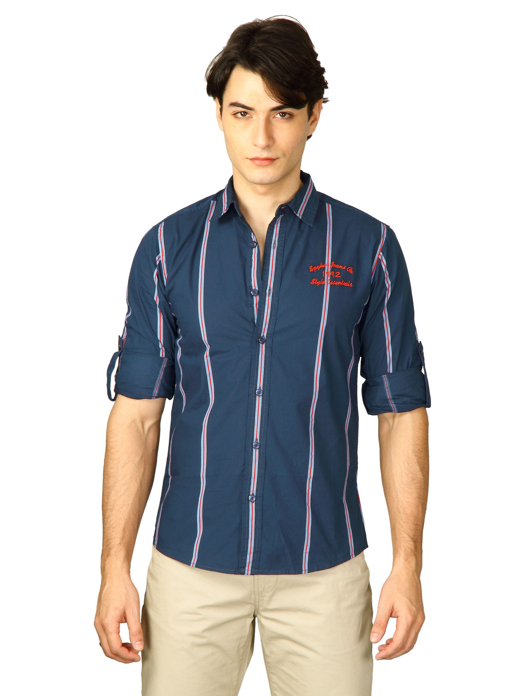 Spykar Men Range Blue-White Stripes Blue Shirts