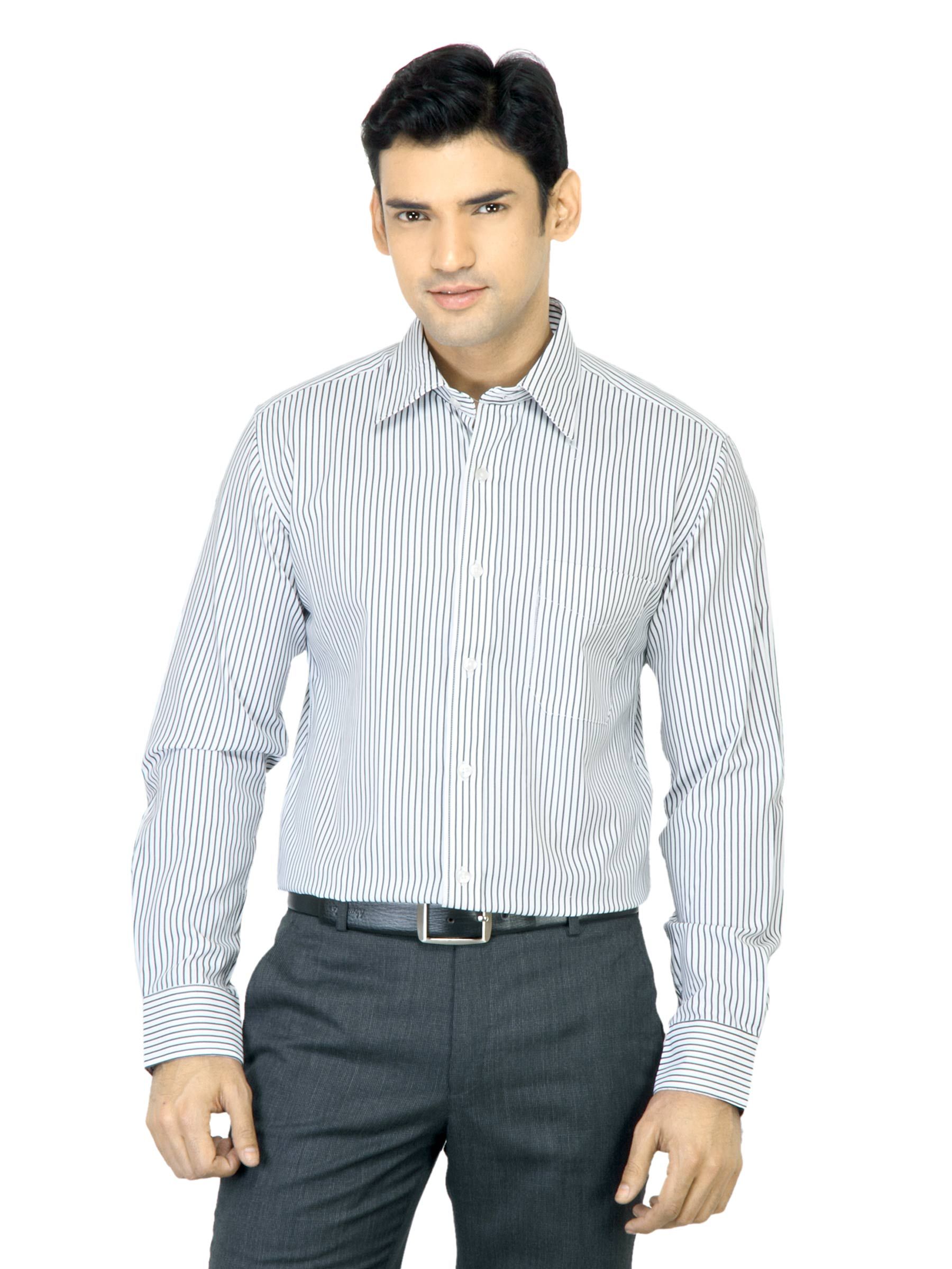 Mark Taylor Men Black Striped White Shirt