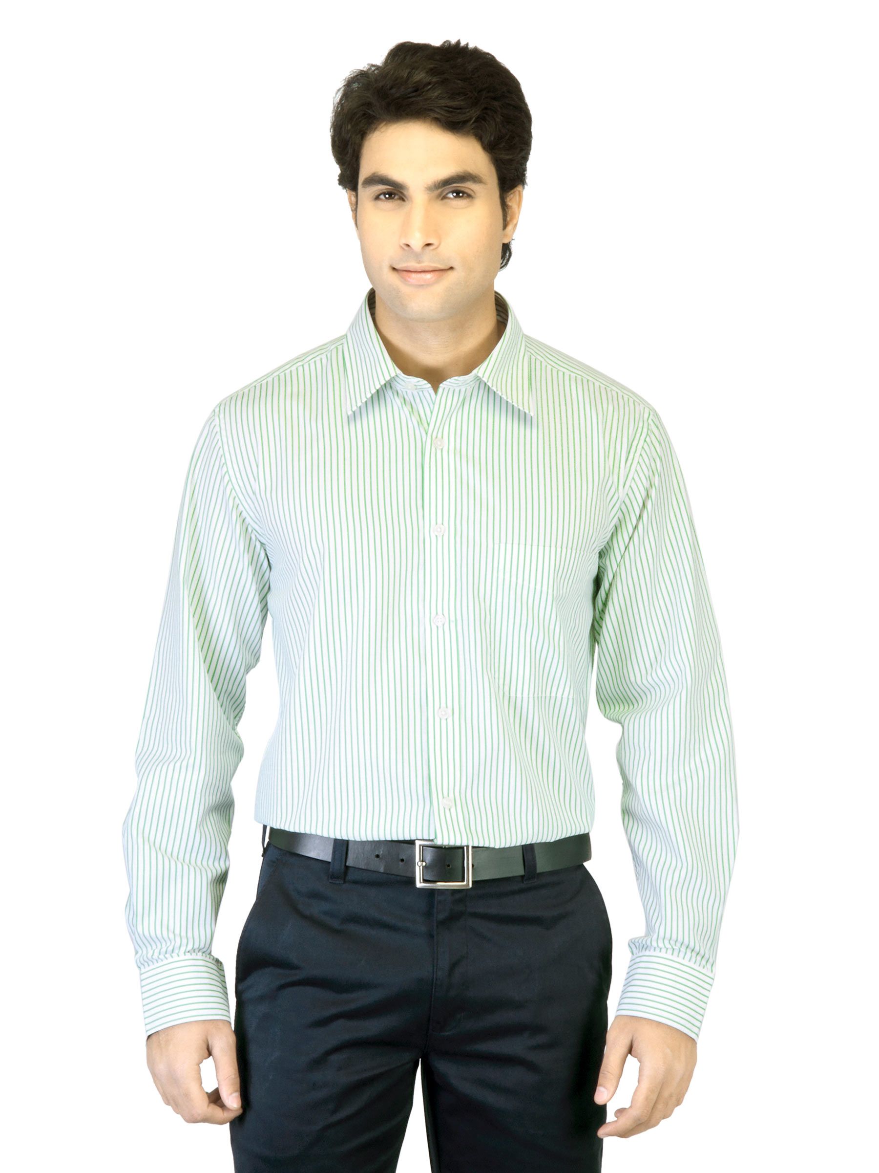 Mark Taylor Men Green Striped Shirt