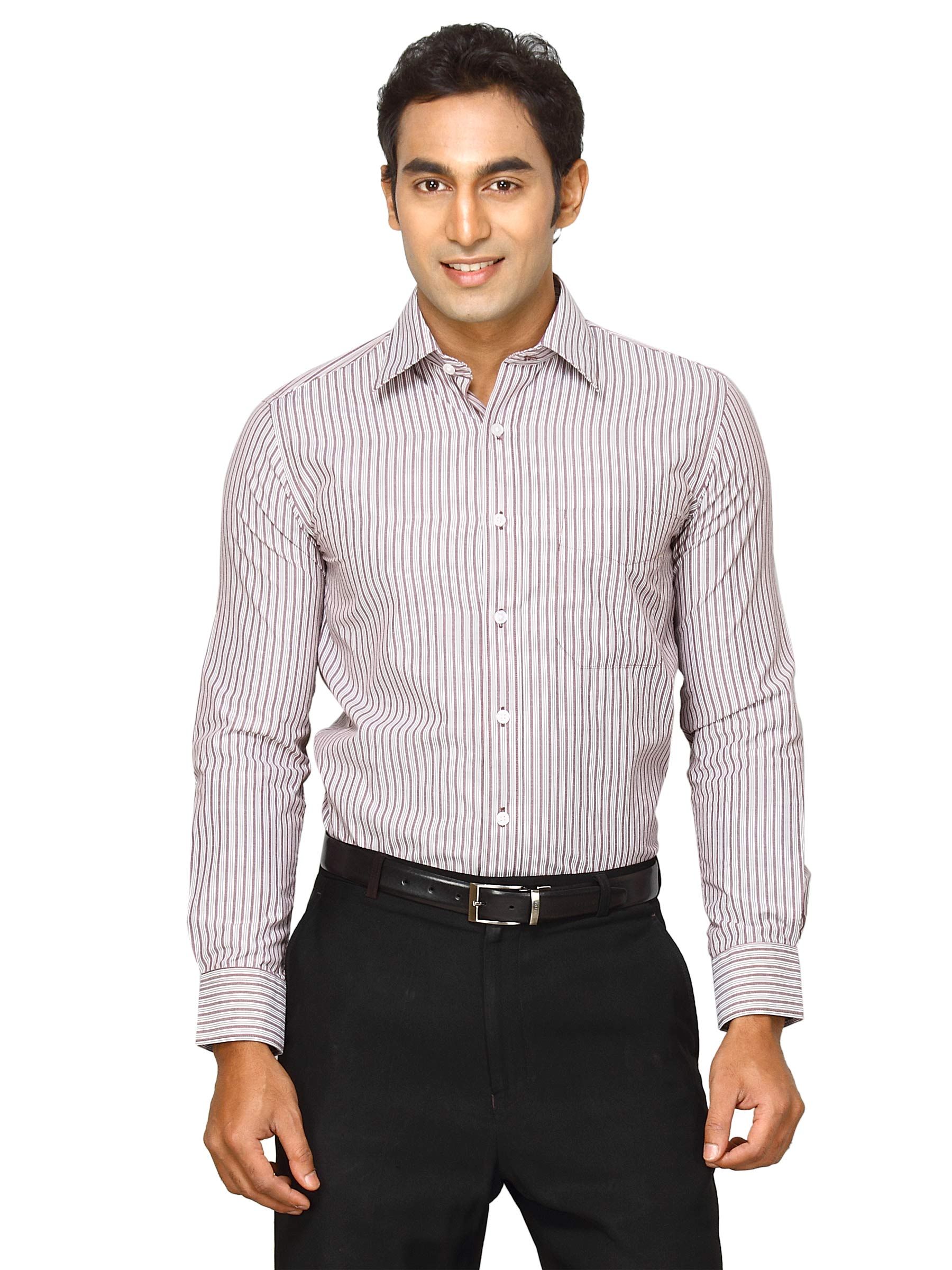 Mark Taylor Men White Striped Shirt