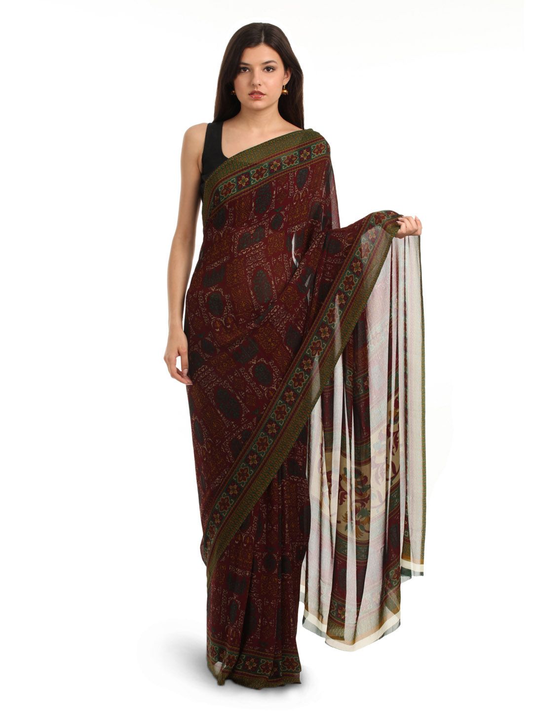 Prafful Maroon Georgette Printed Saree