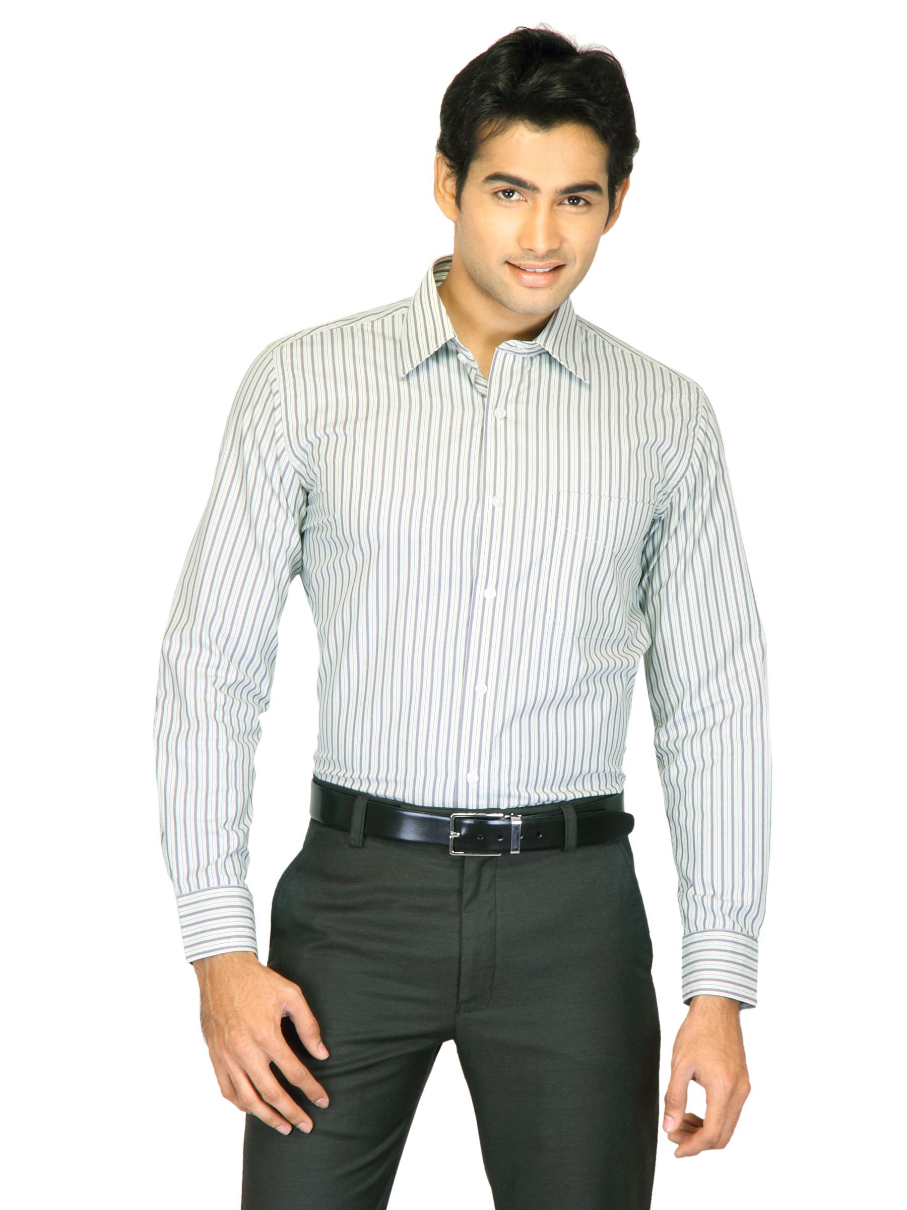 Mark Taylor Men Green Striped Shirt