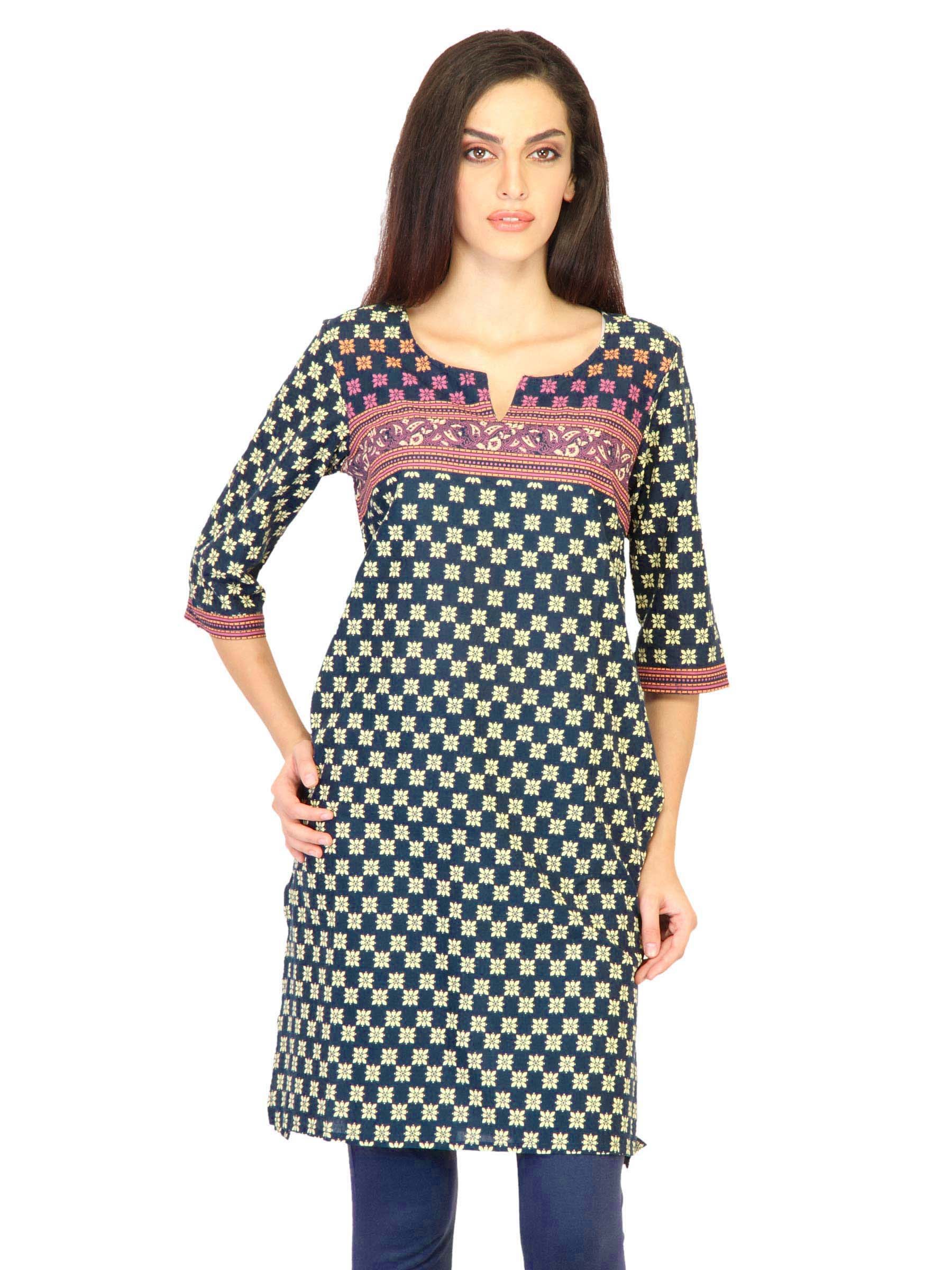 Aurelia Women Printed Navy Blue Kurtas