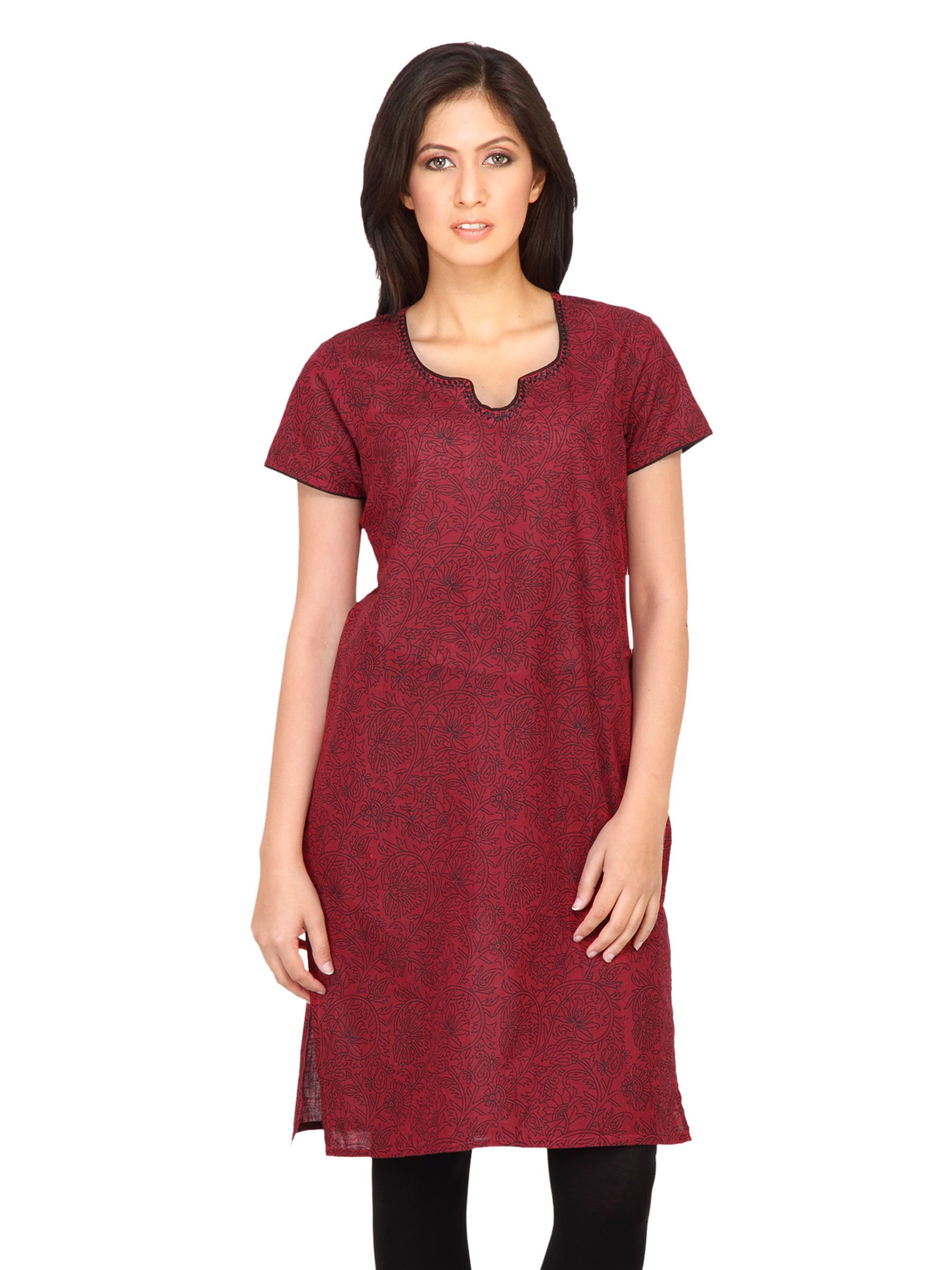 Vishudh Women Floral Print Maroon Kurtas