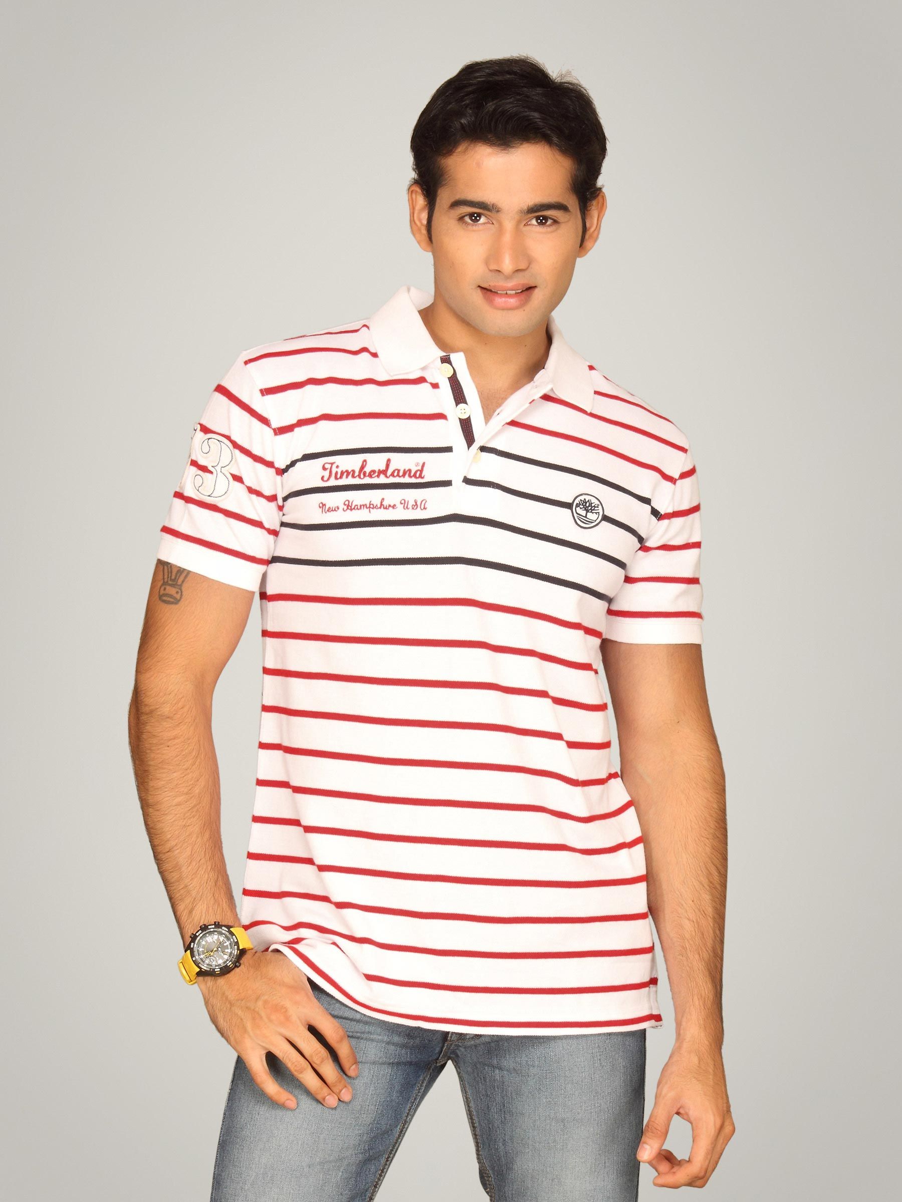 Timberland Men's Nautical Stripe Pique White T-shirt