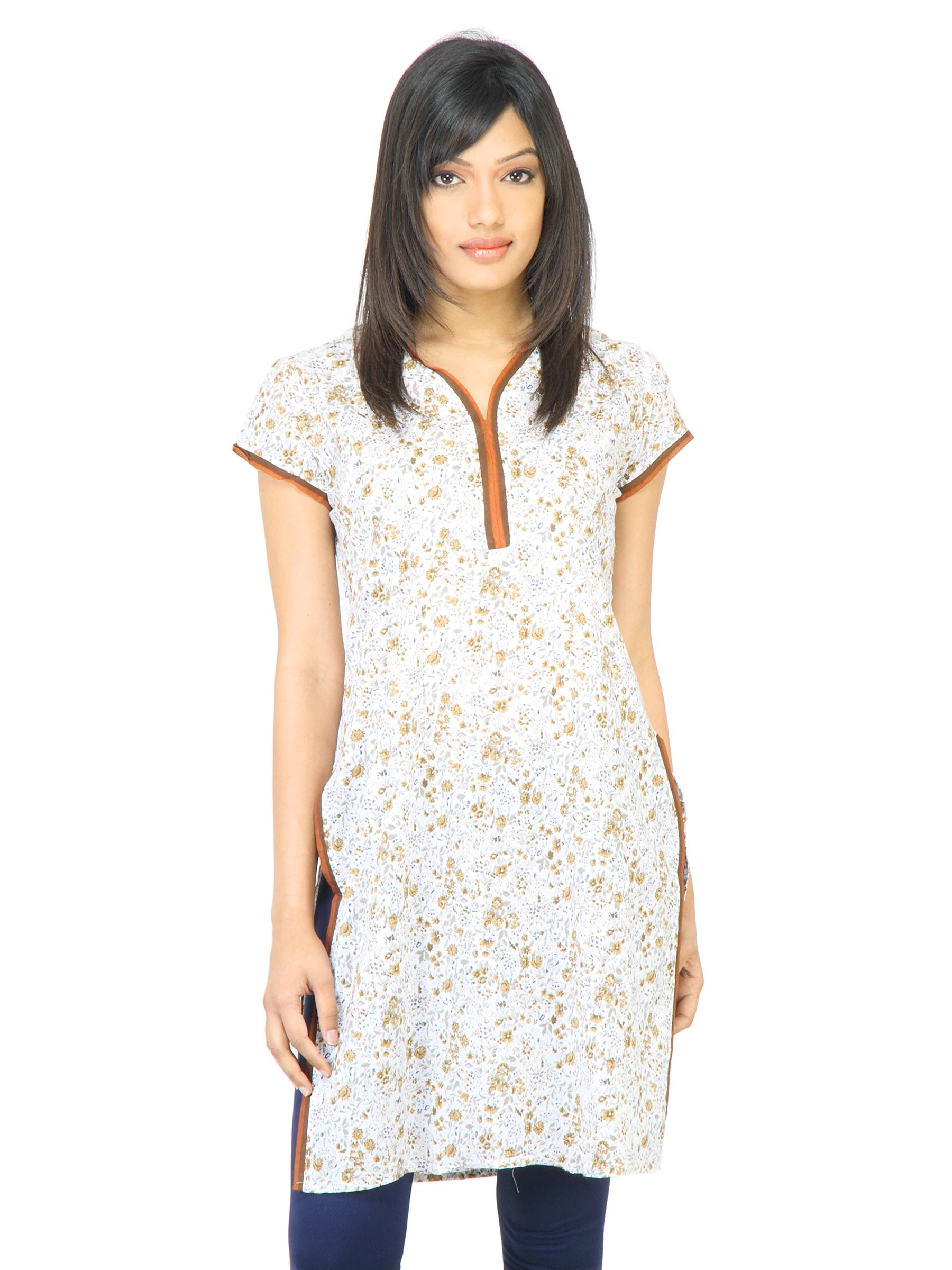 Vishudh Women White Floral Printed Kurta