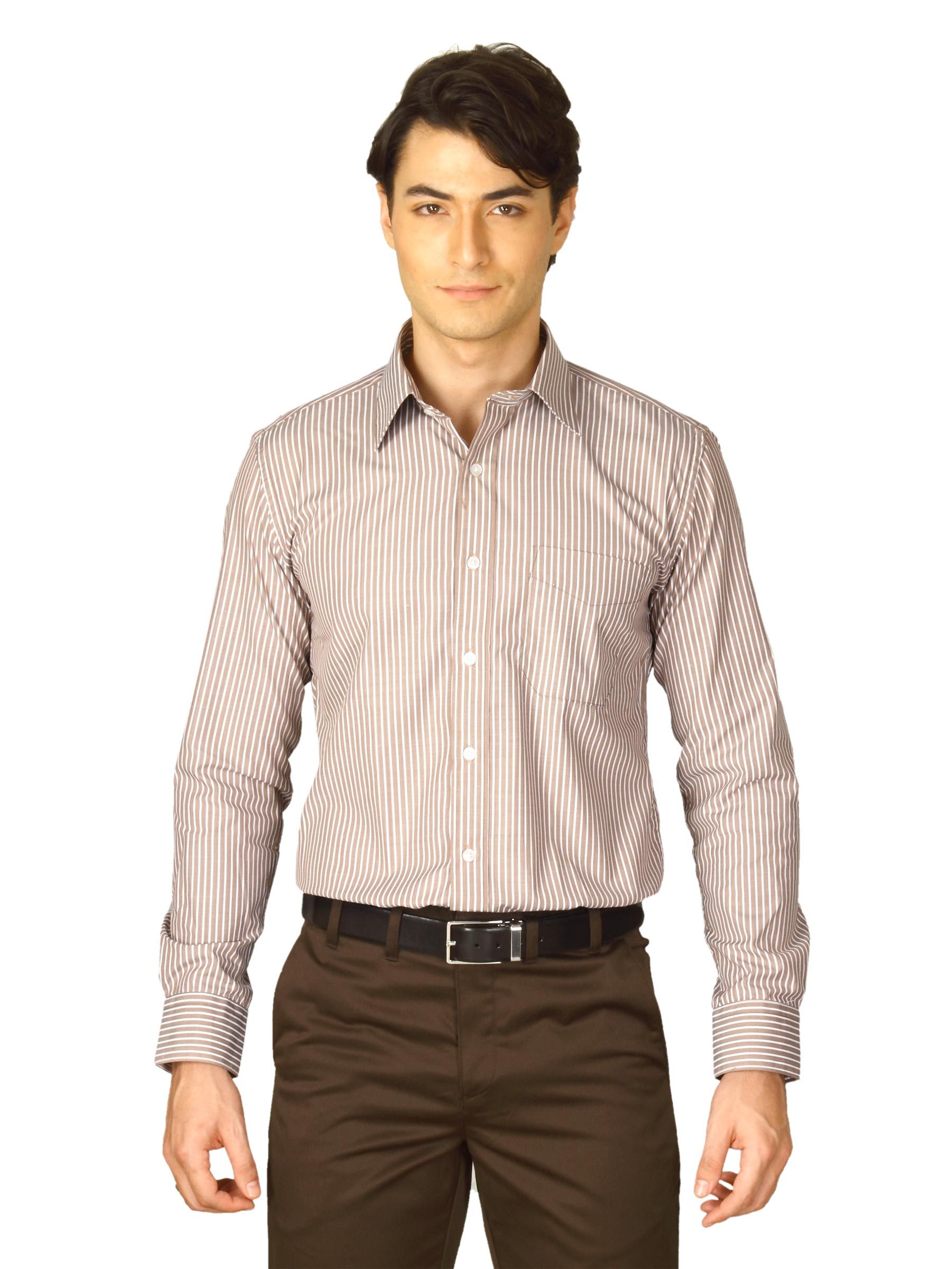 Mark Taylor Men Brown Striped Shirt