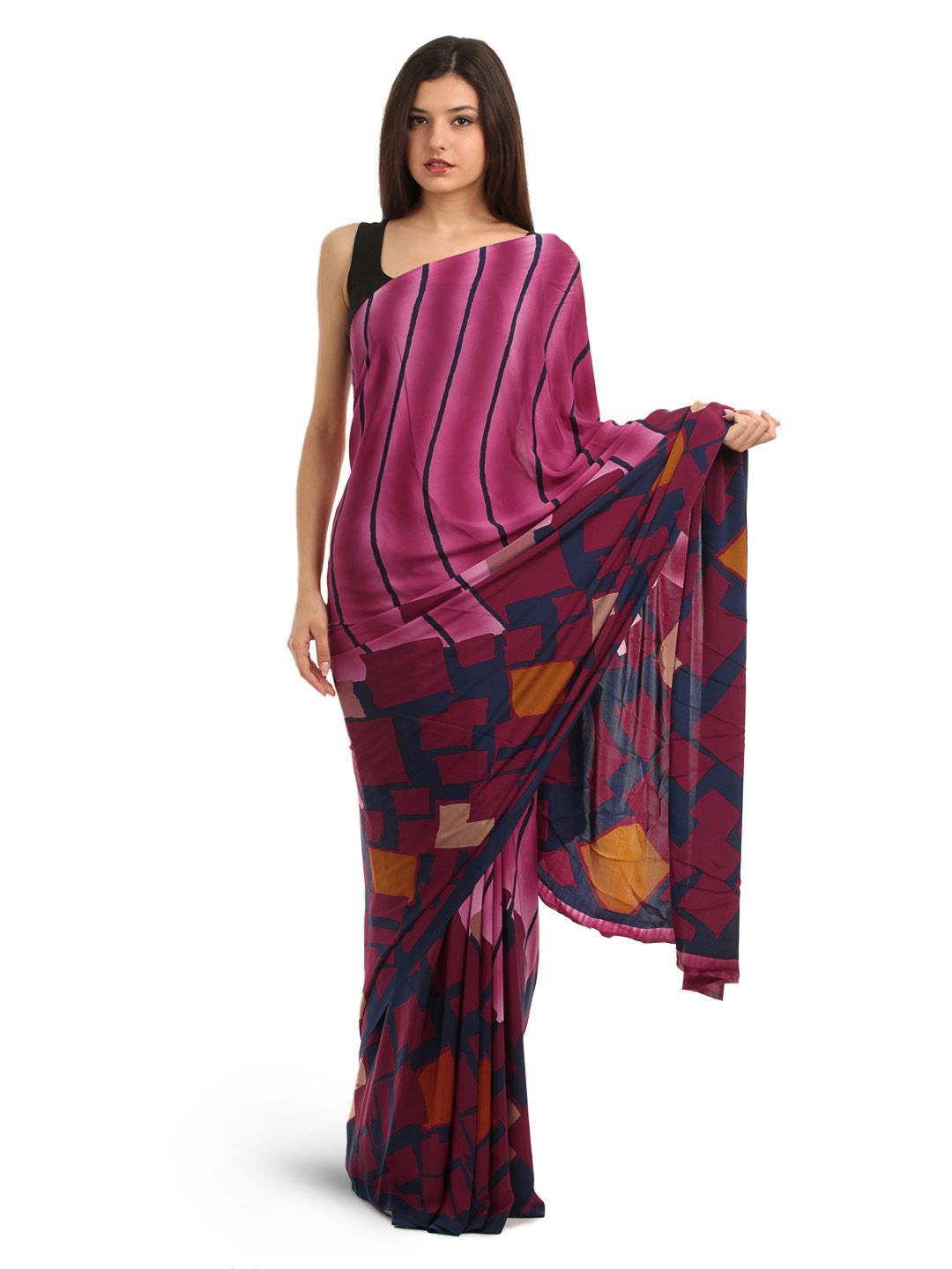 Prafful Magenta Crepe Printed Saree