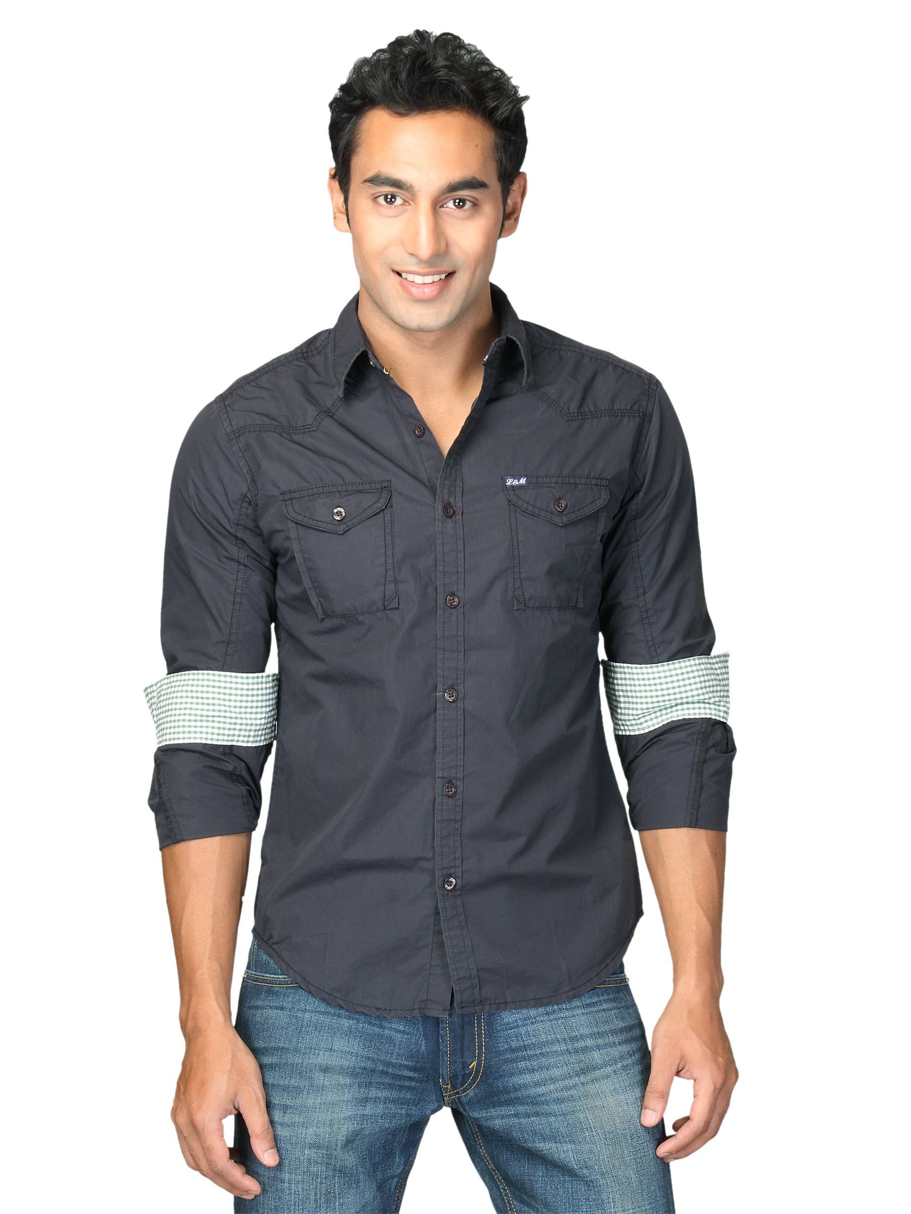 Locomotive Men Solid Poplin Laman Navy Blue Shirts
