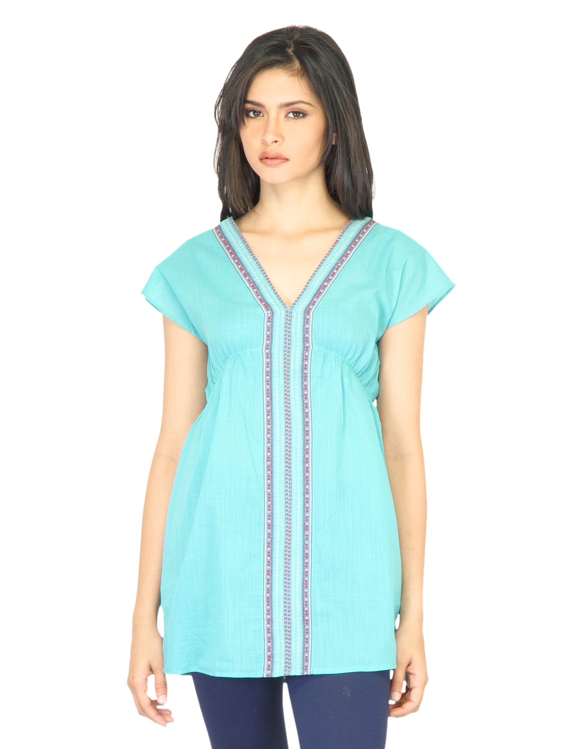 W Women Solid Sea Green Kurti