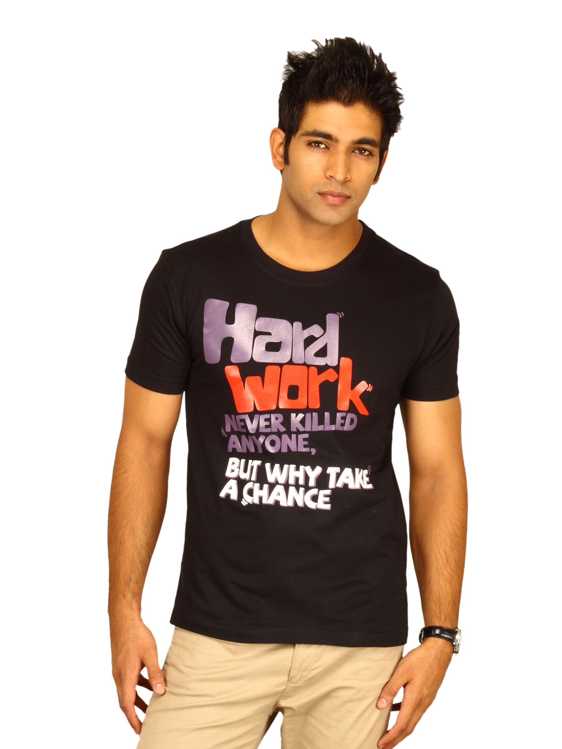Myntra Men's Hard Work Never Killed Anyone Black T-shirt