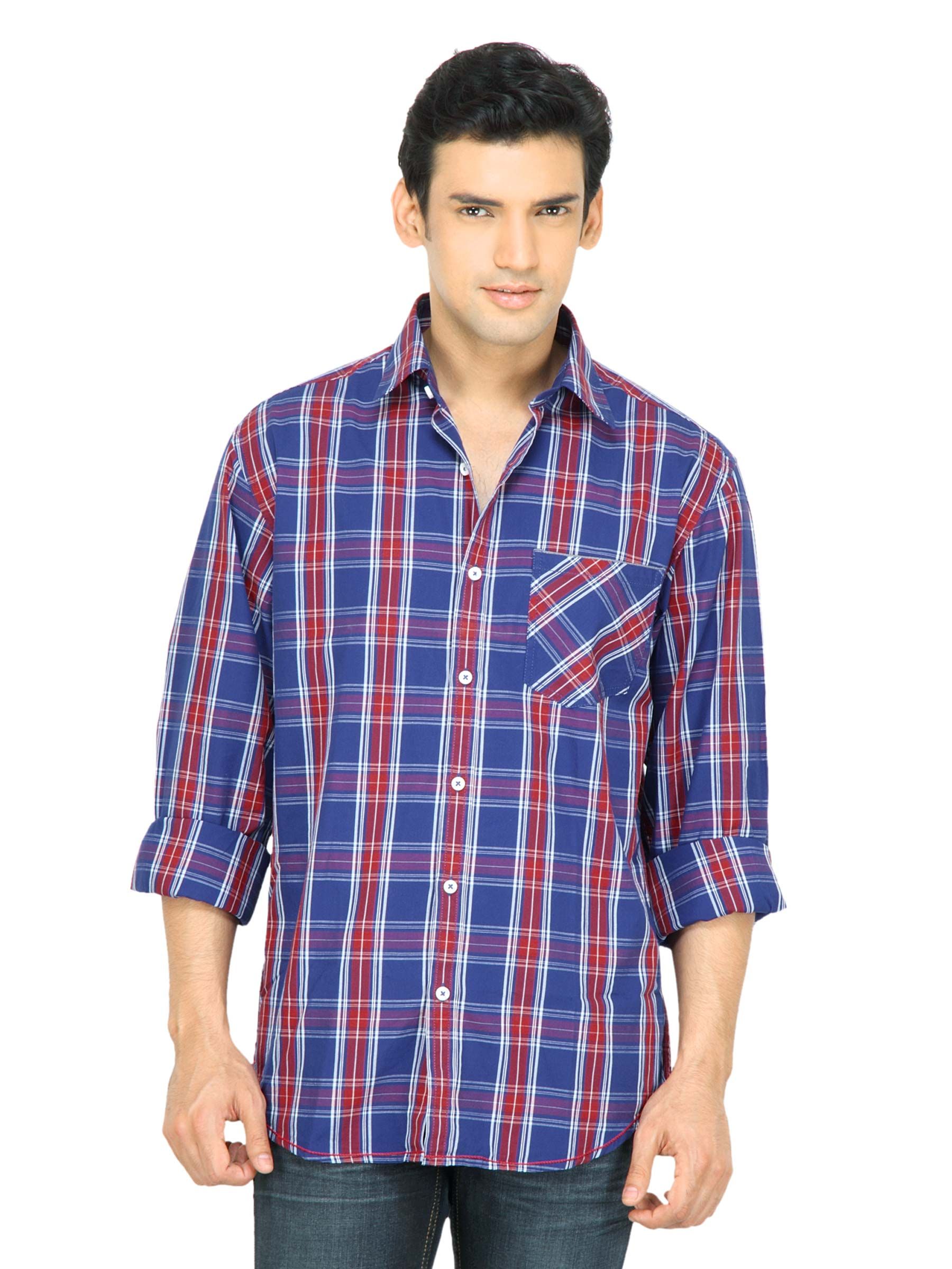 Wills Lifestyle Men Check Navy Blue Shirt
