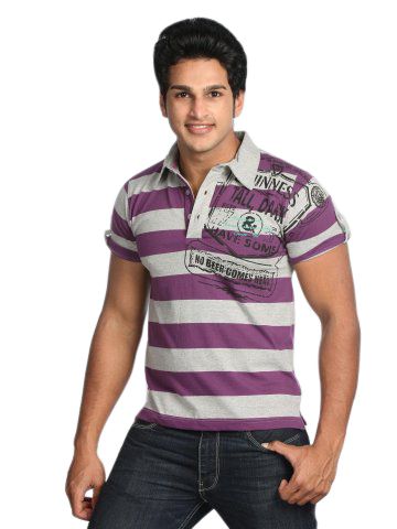 Classic Polo Men's Bold Stripe Grey T-shirt