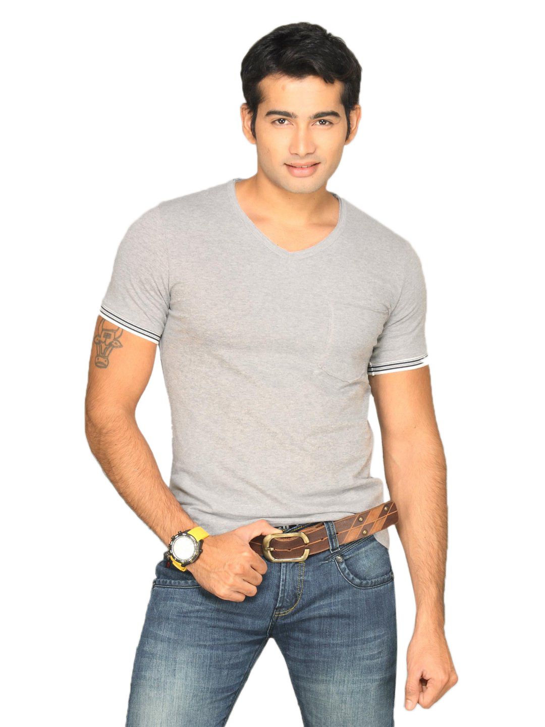 UCB Men's Contrast Rib Grey T-shirt