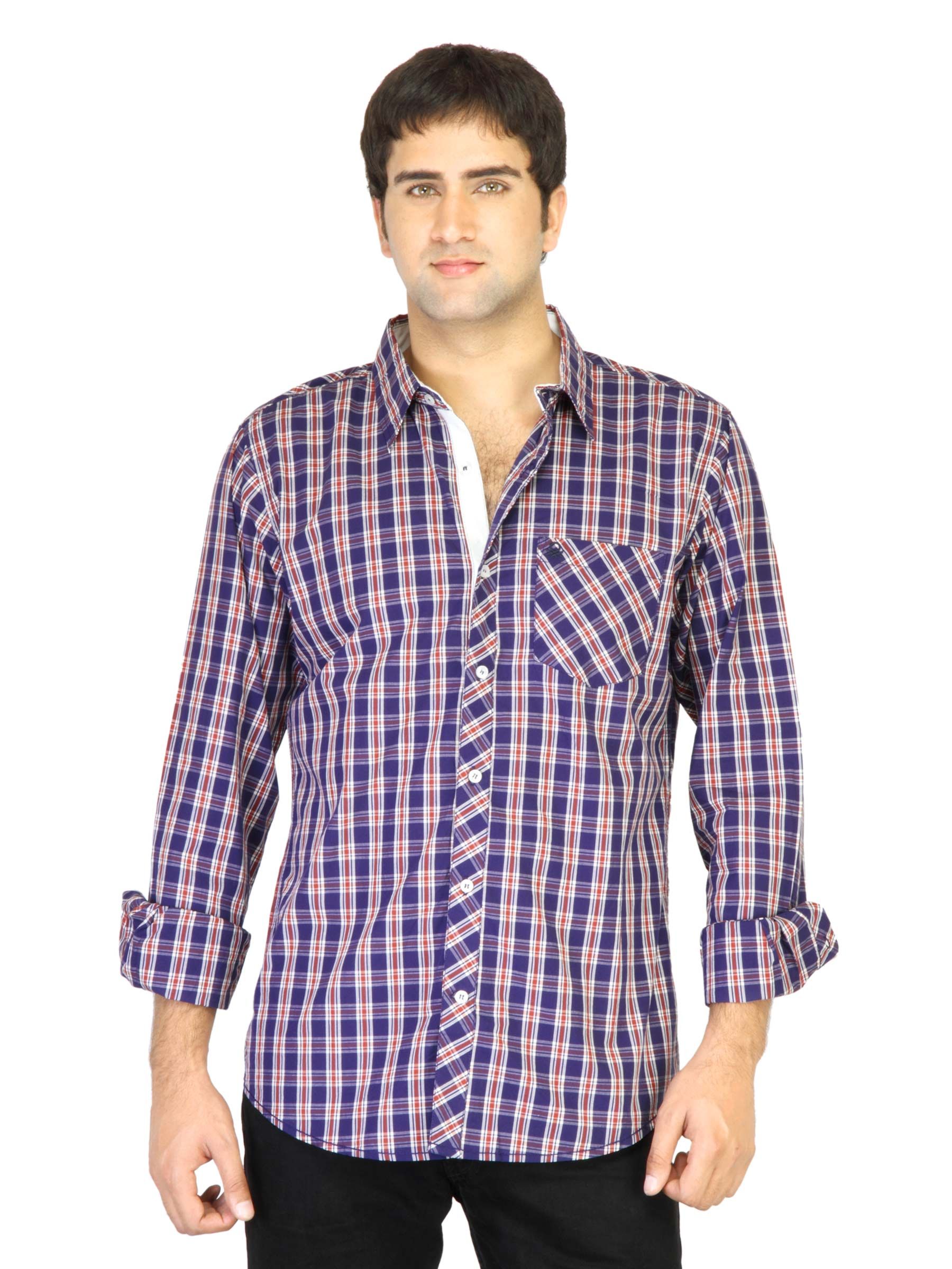 United Colors of Benetton Men Navy Blue Check Shirt