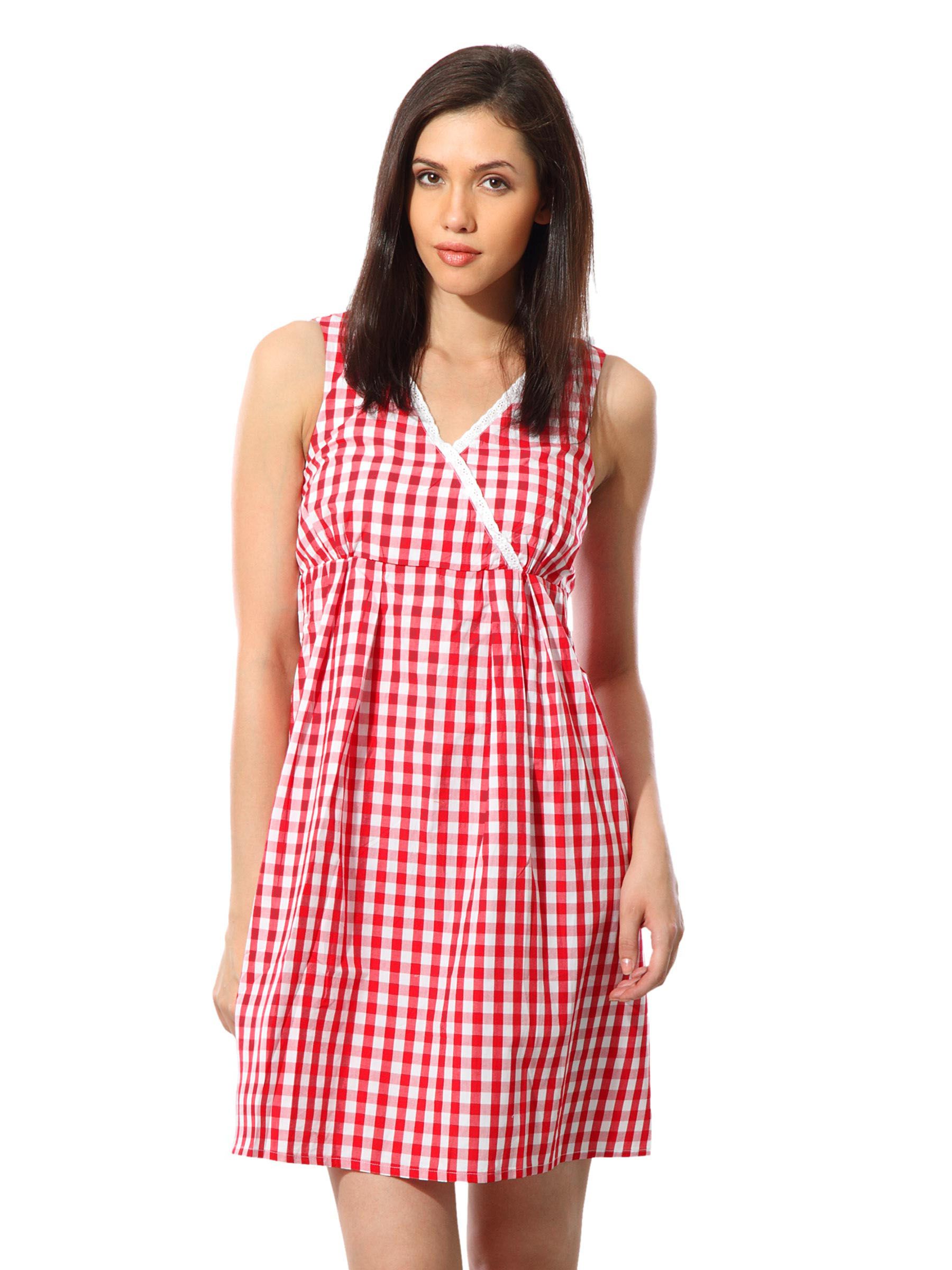 United Colors of Benetton Women Check Red Dress