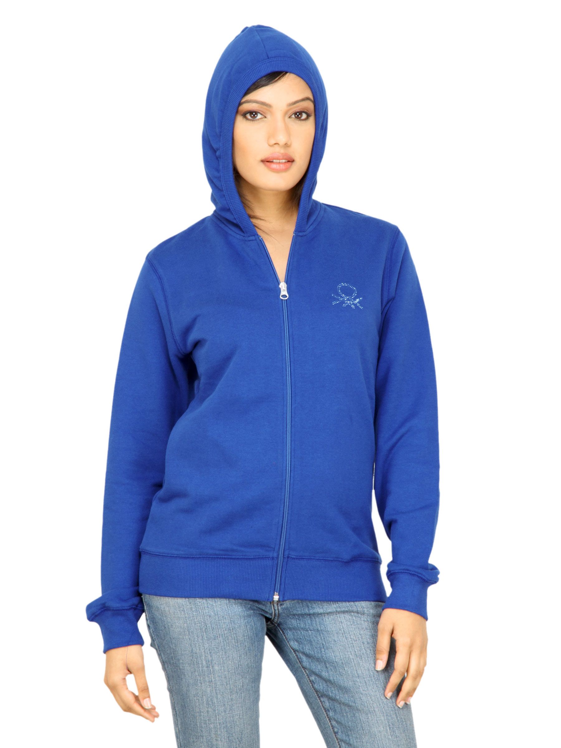 United Colors of Benetton Women Solid Blue Sweatshirt