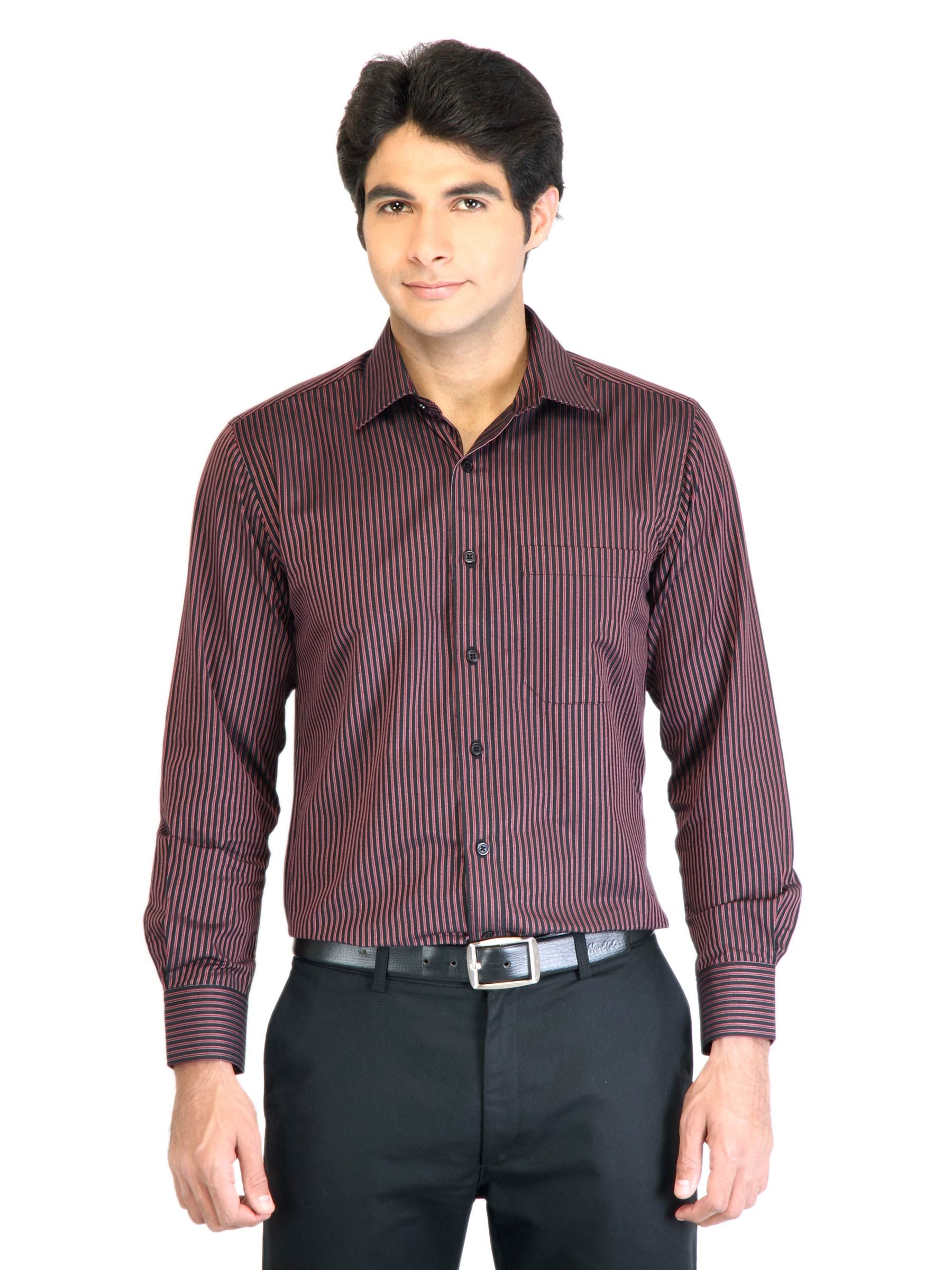 Peter England Men Stripes Red Shirt